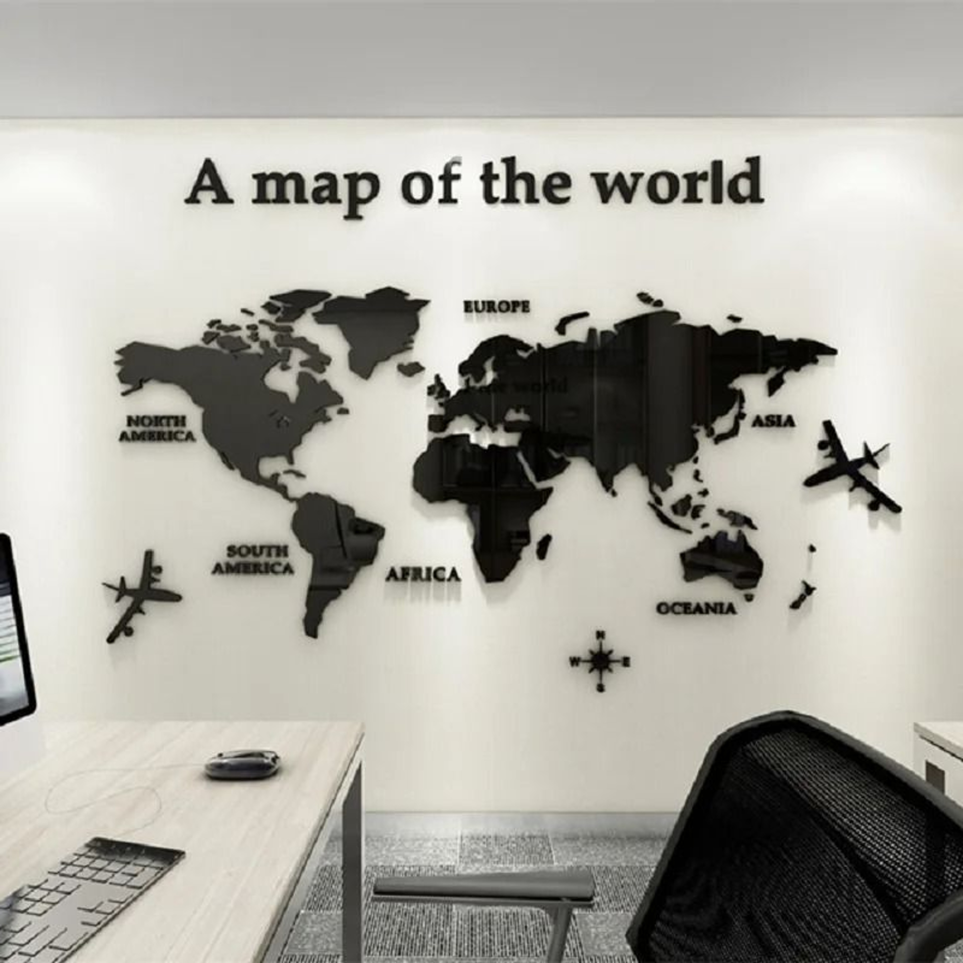 3D Acrylic World Map  Solid Color Crystal Wall Mural 1