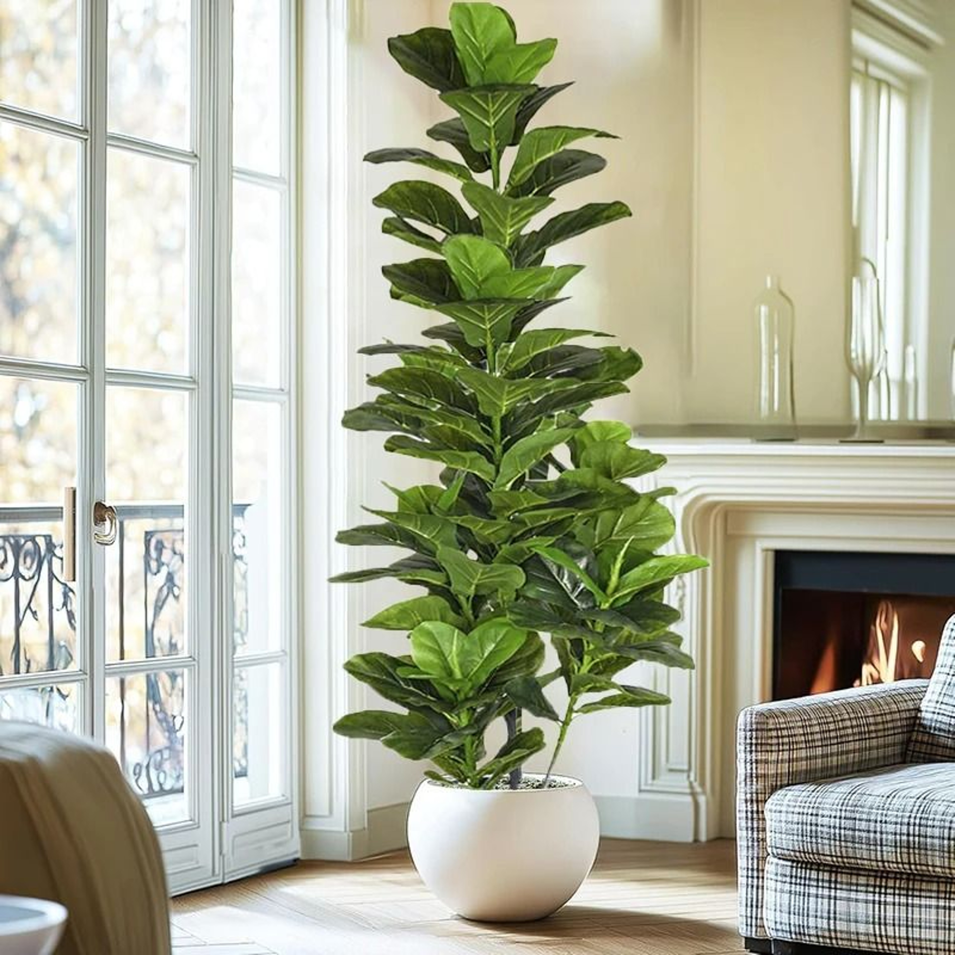 Large Artificial Fiddle Leaf Fig  Tropical Faux Ficus Lyrata Decor 0
