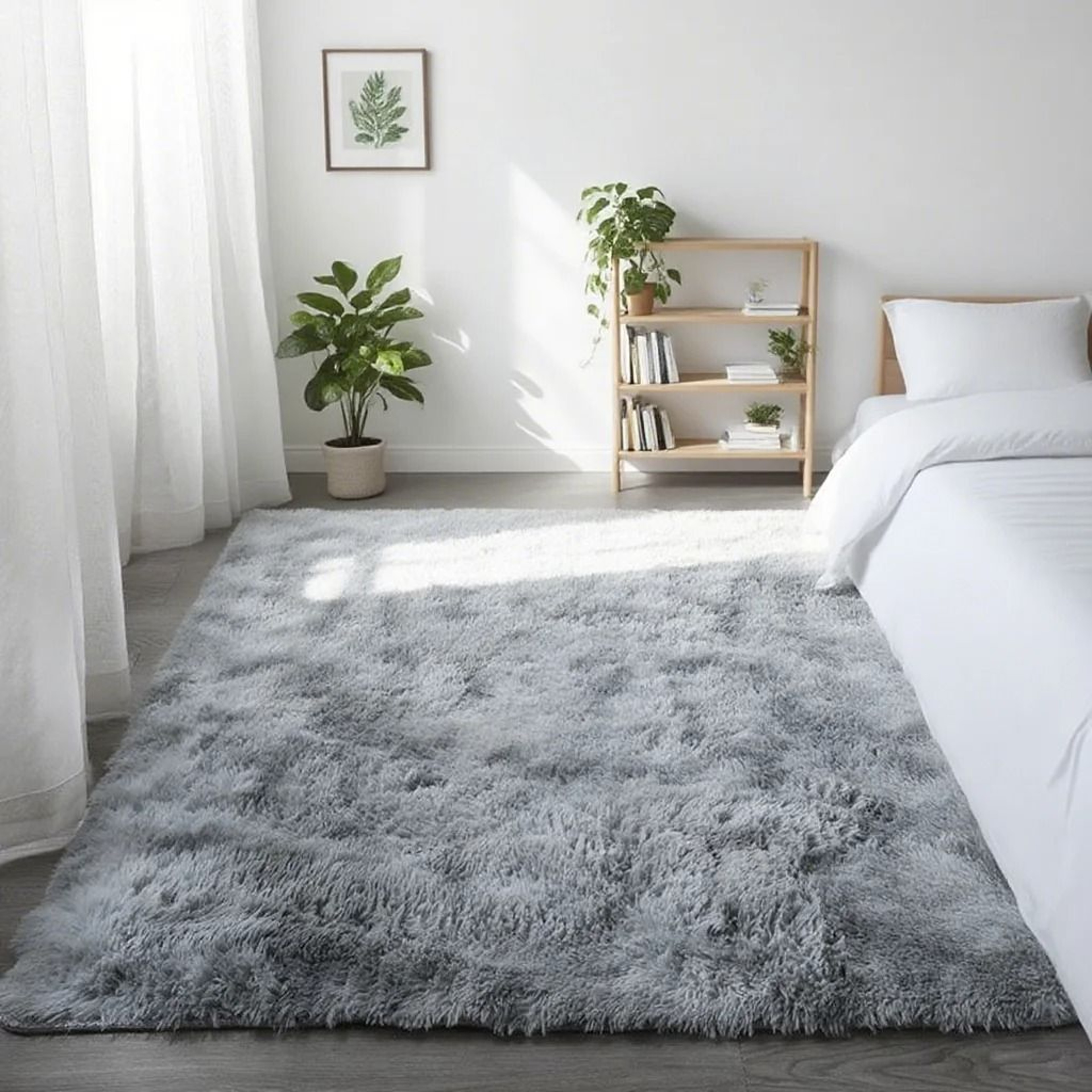 Shaggy Area Gray Rug  Super Soft Long Pile Carpet For Living Rooms  Fluffy Bedside Comfort 11