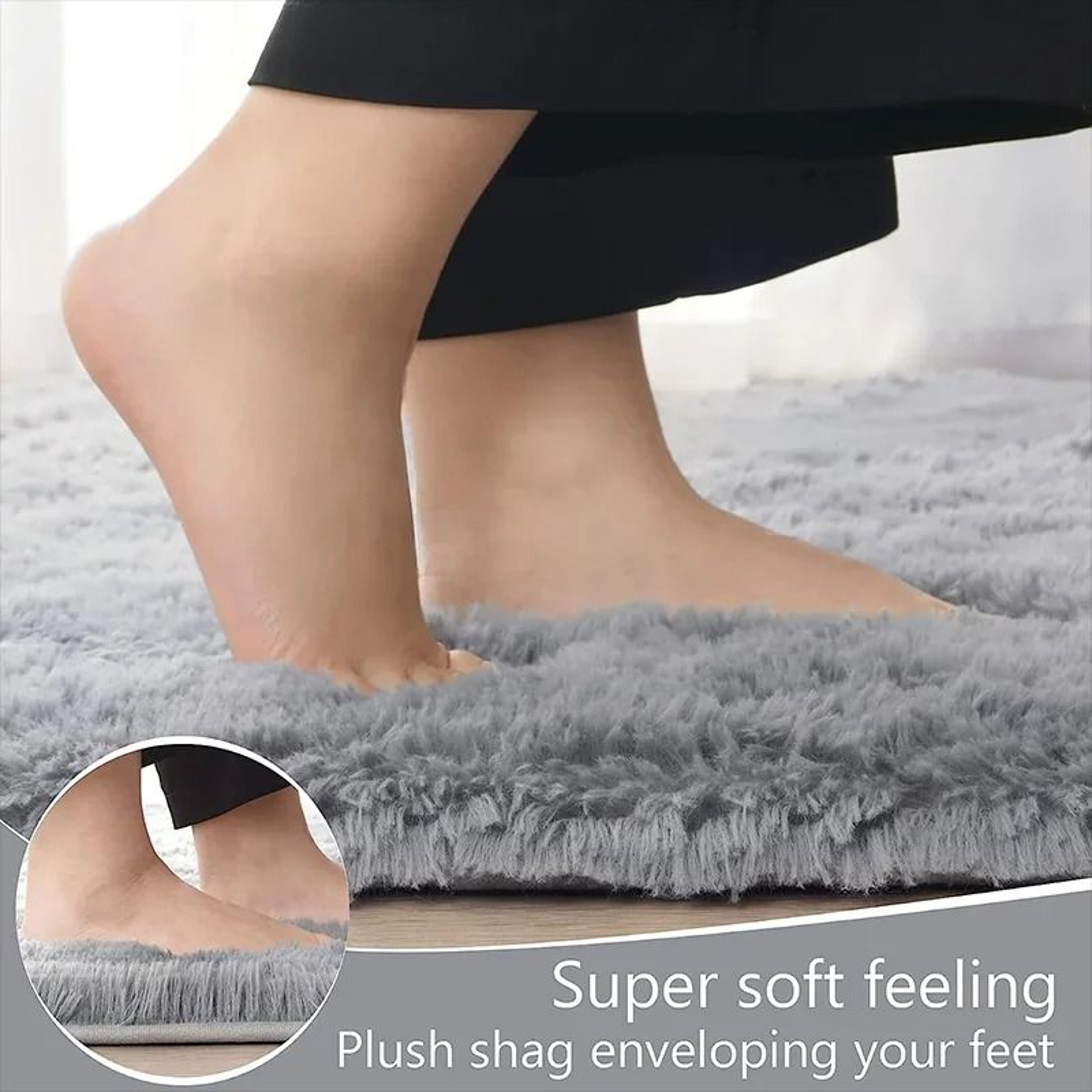Shaggy Area Gray Rug  Super Soft Long Pile Carpet For Living Rooms  Fluffy Bedside Comfort 3