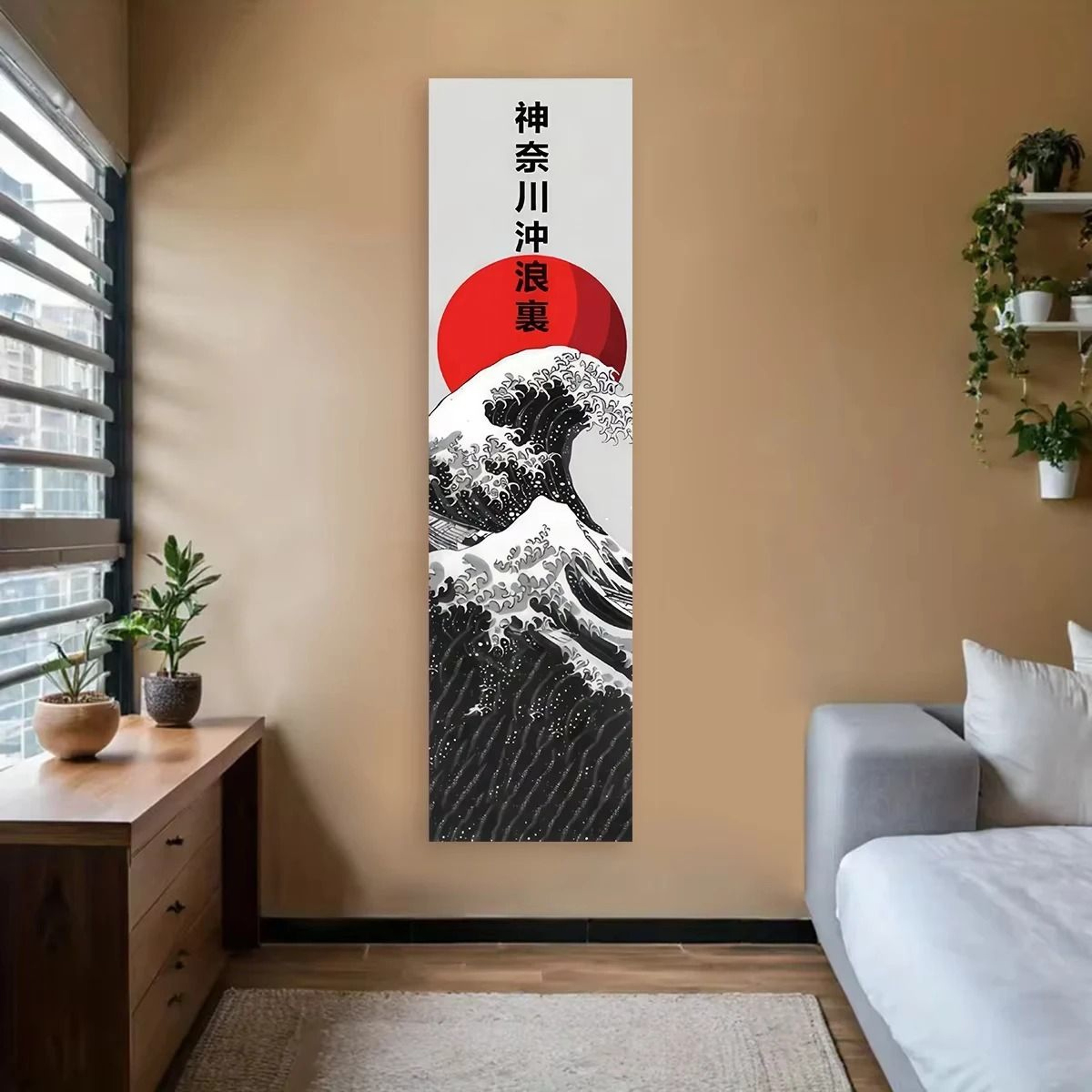 Japanese Great Wave Wall Tapestry  Red Sun  Ocean Landscape Aesthetic Hanging For Home Decor 1