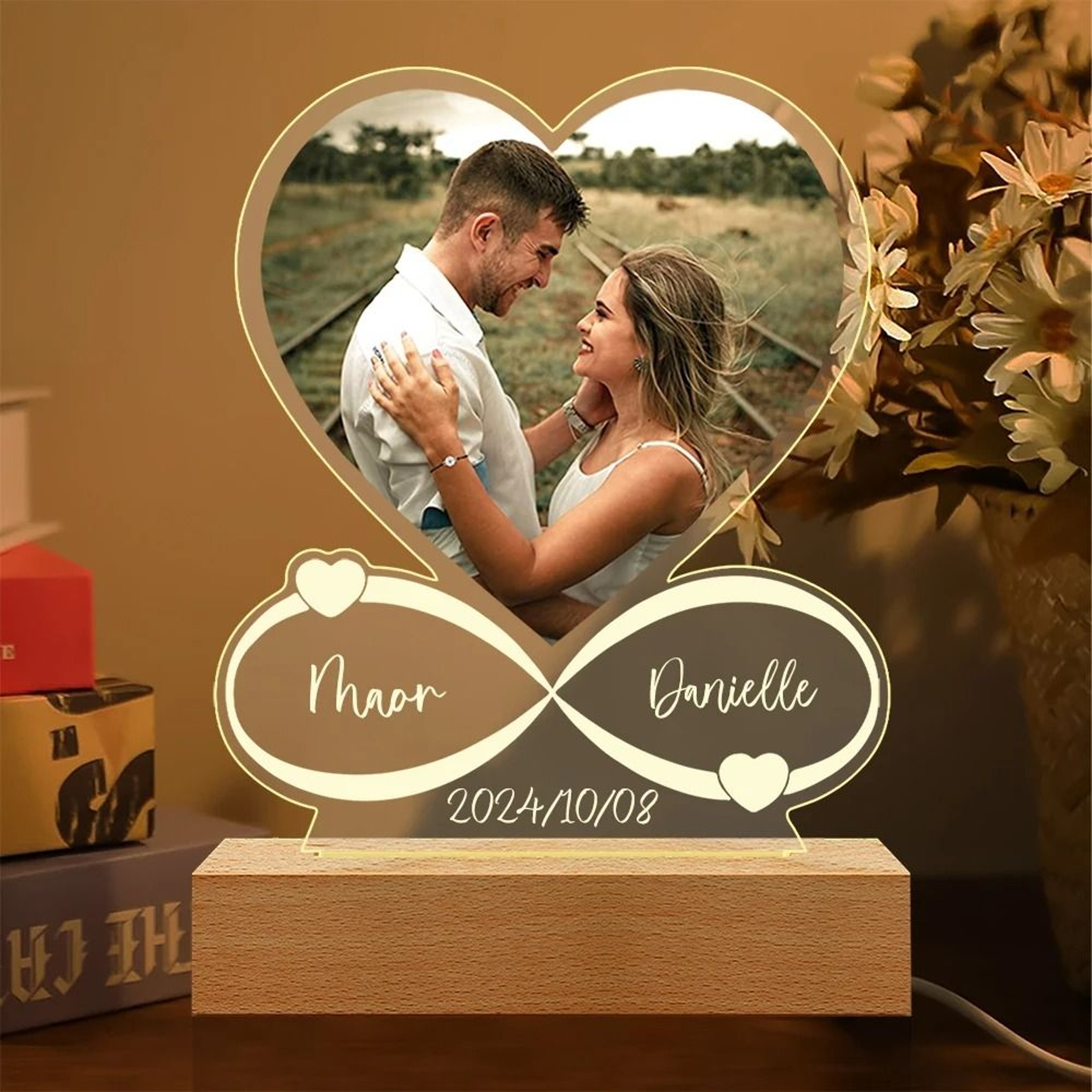 Personalized Custom Photo Love Frame  LED Acrylic Anniversary Plaque For Couples  Valentines Day 0