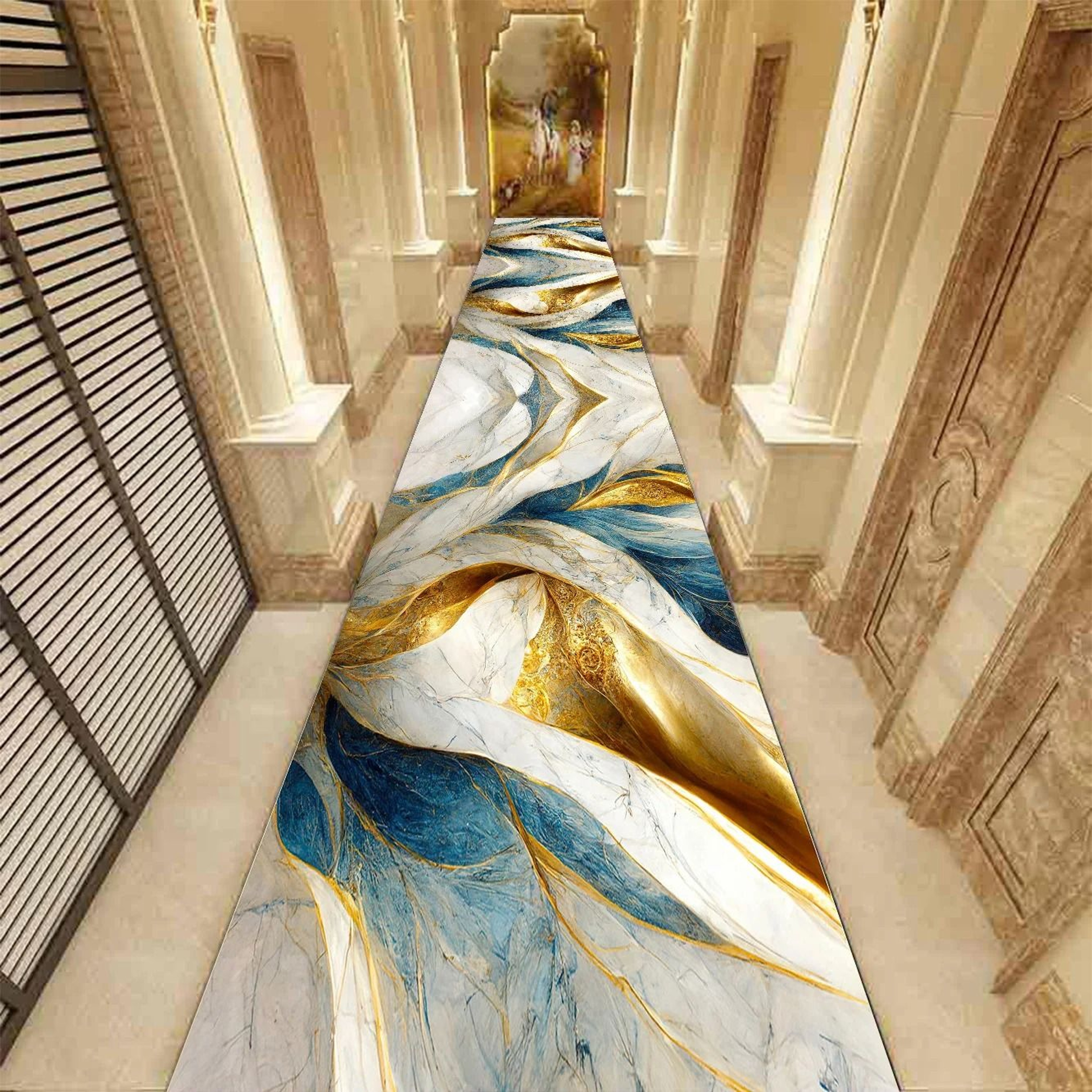Golden Abstract Marble Corridor Runner  Luxury NonSlip Passageway Carpet  Custom Stairway Rug 15