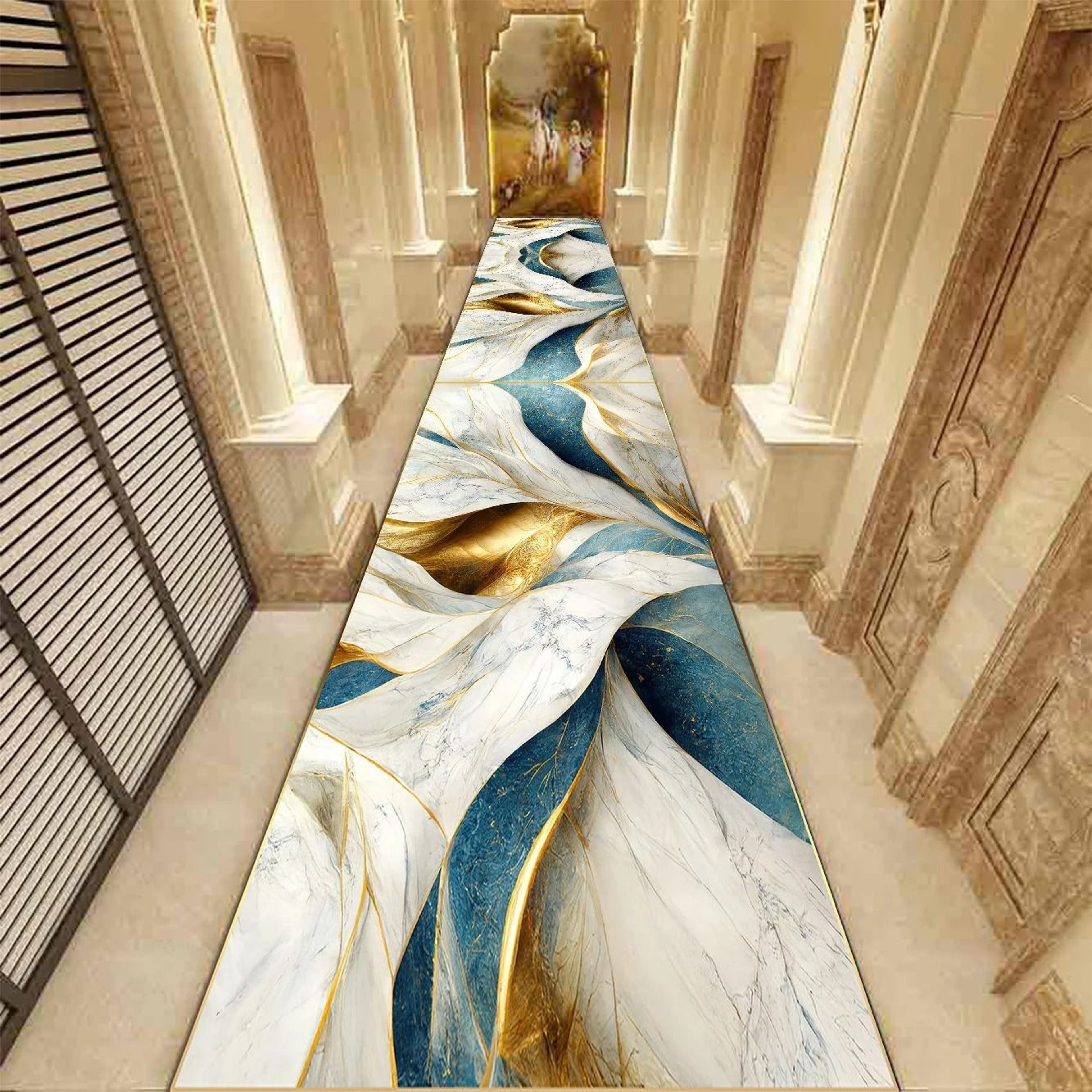 Golden Abstract Marble Corridor Runner  Luxury NonSlip Passageway Carpet  Custom Stairway Rug 7