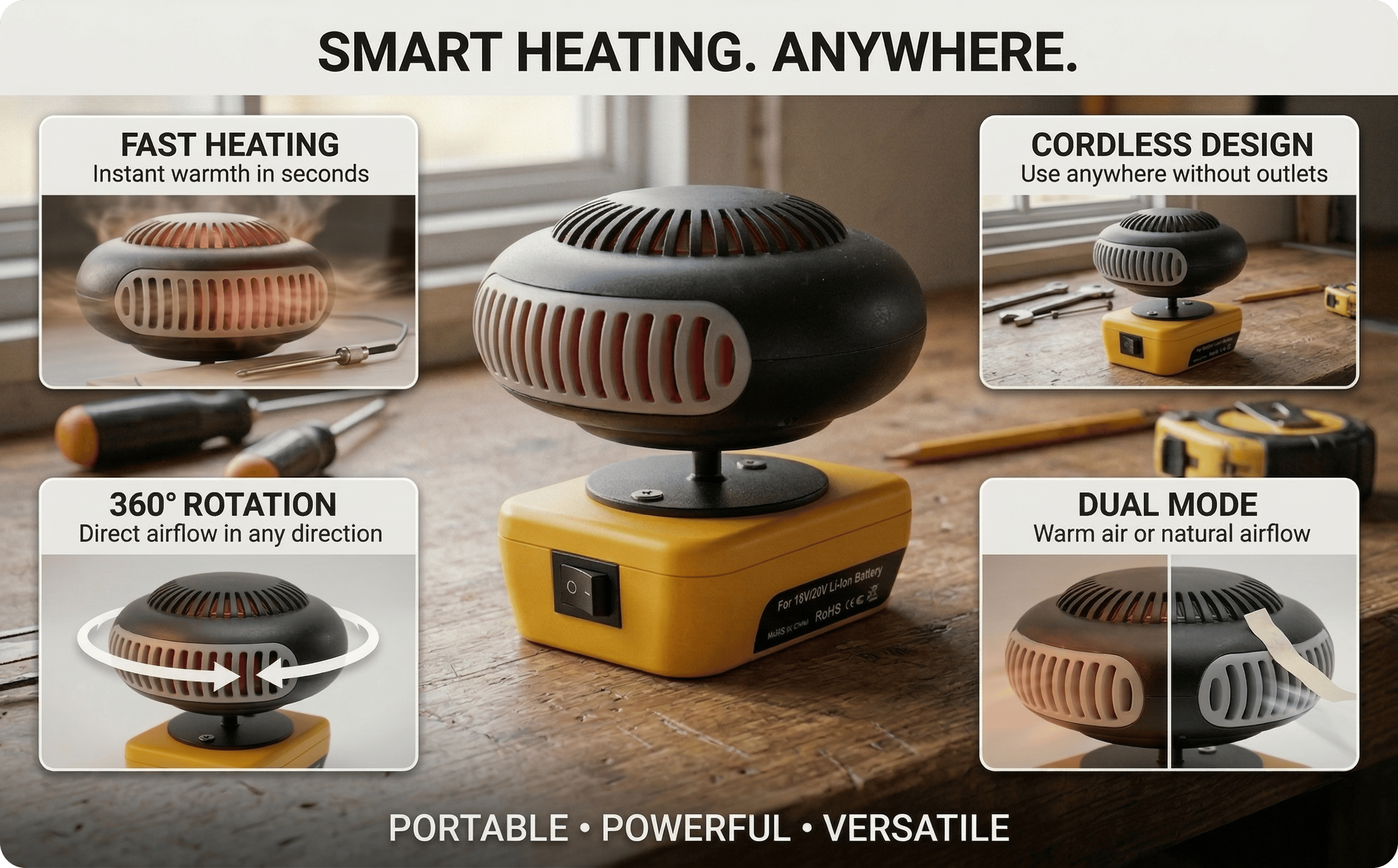 Cordless Portable Space Heater Fan with Dual Heat Mode – view 15