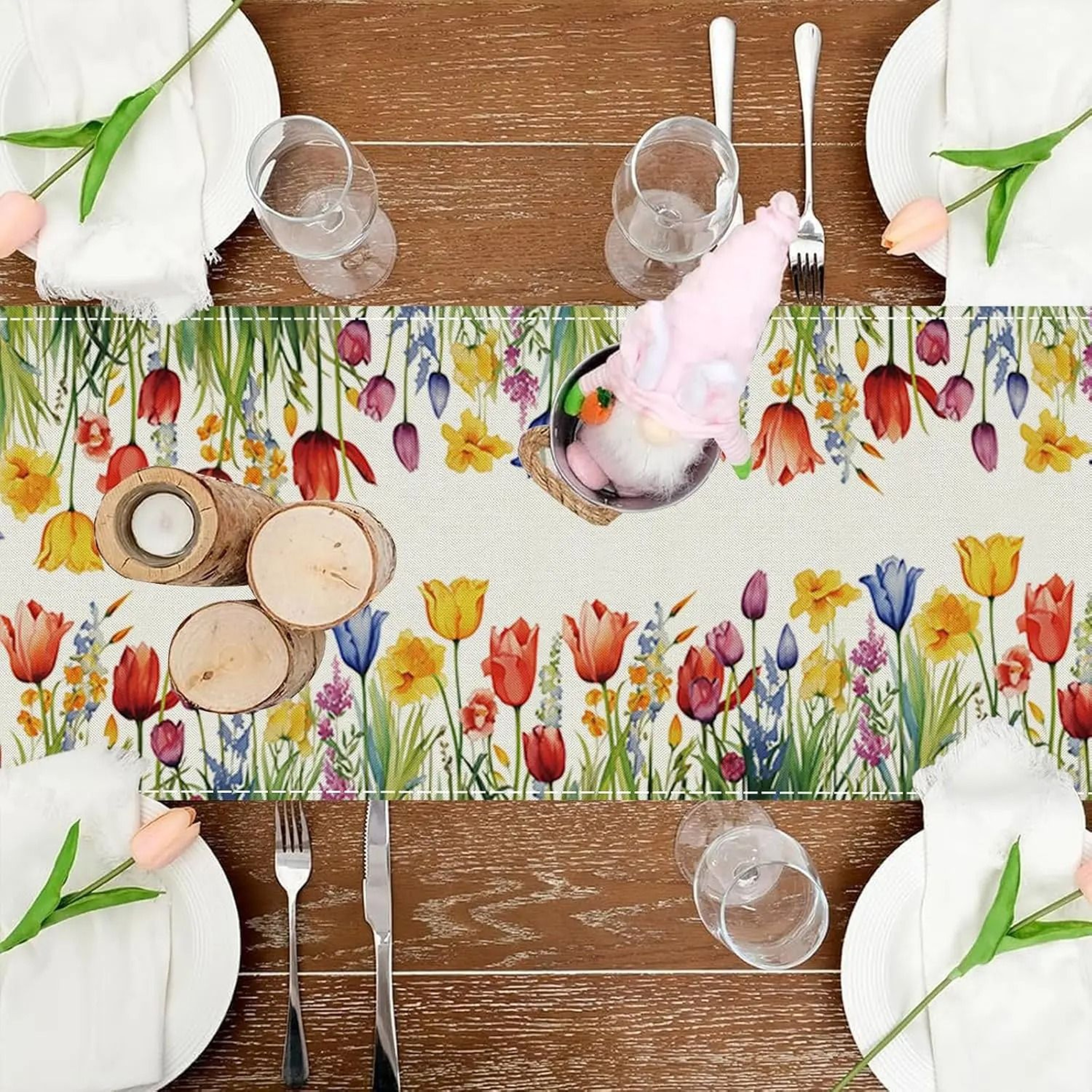 Spring Sunflower  Daisy Linen Table Runner  Colorful Floral Decor For Wedding Parties  Summer Farmh 2