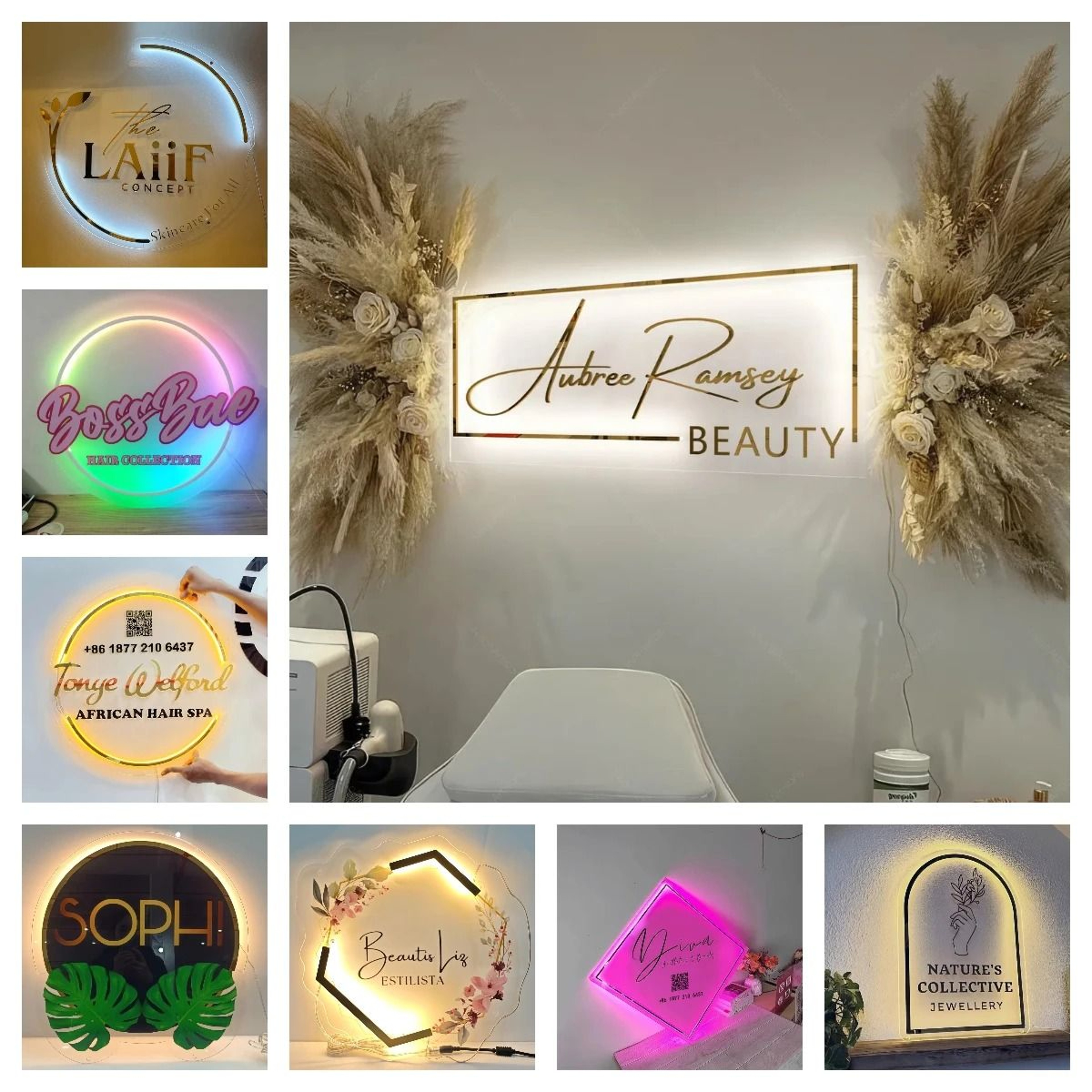 Custom LED Backlit Business Sign  3D Acrylic  Metal Logo Signage For Salons Hair Studios  Beauty Na 3