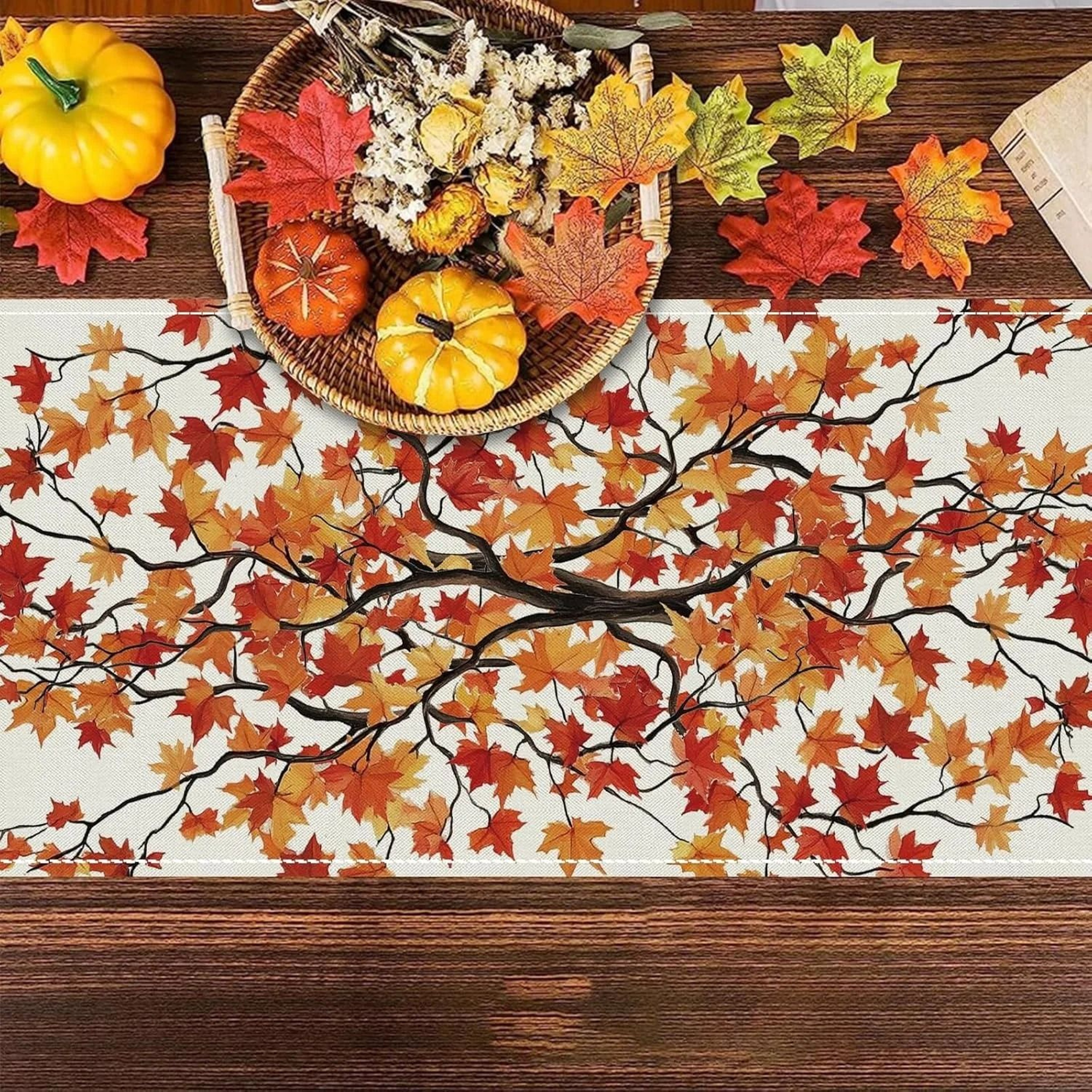 Maple Leaf Seasonal Autumn Burlap Table Runner  Rustic Fall Decor For Farmhouse Kitchen  Indoor Har 2