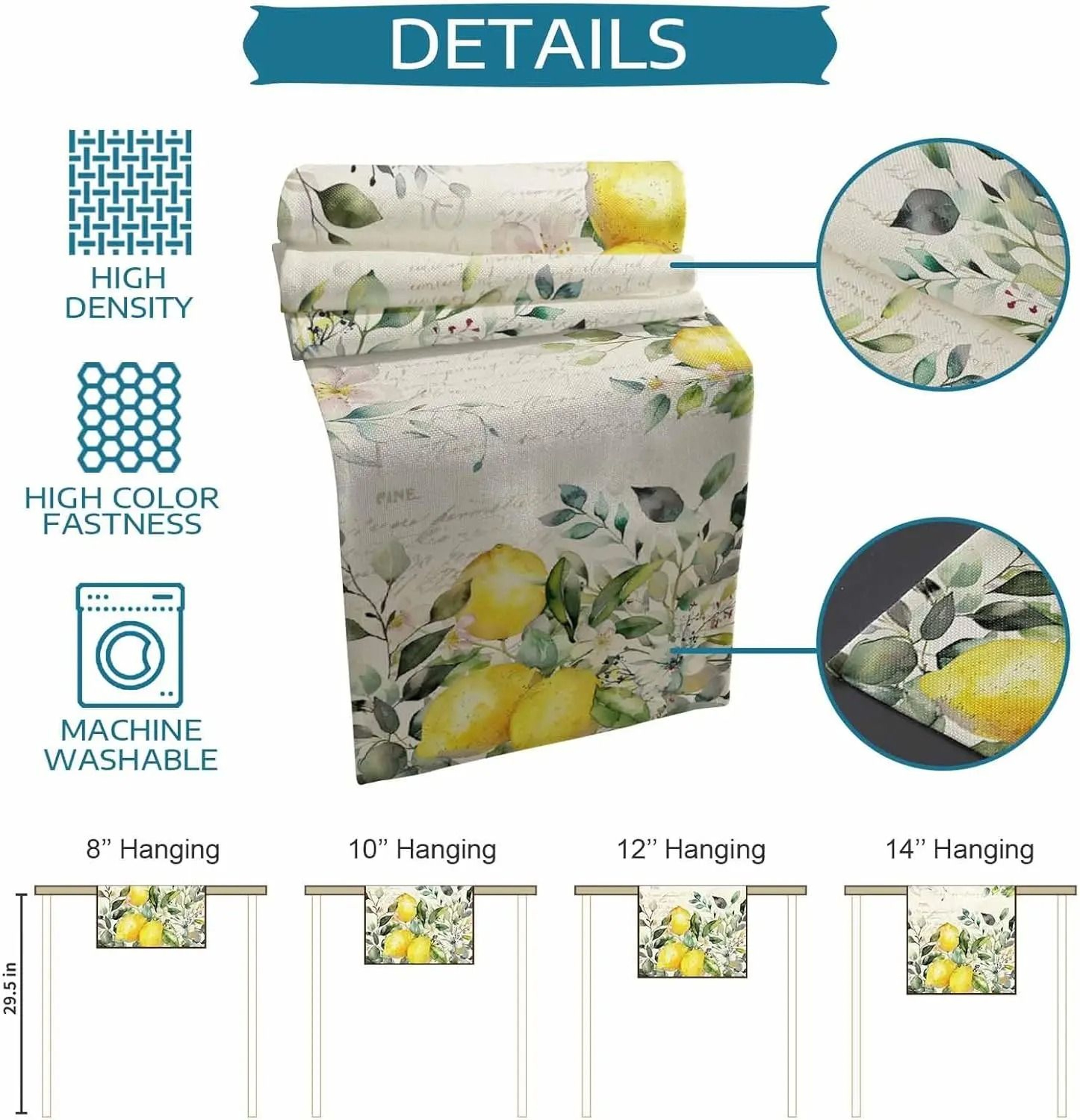 Green Eucalyptus  Yellow Lemon Linen Table Runner  Seasonal Floral Holiday Party Decor  Refreshing  5