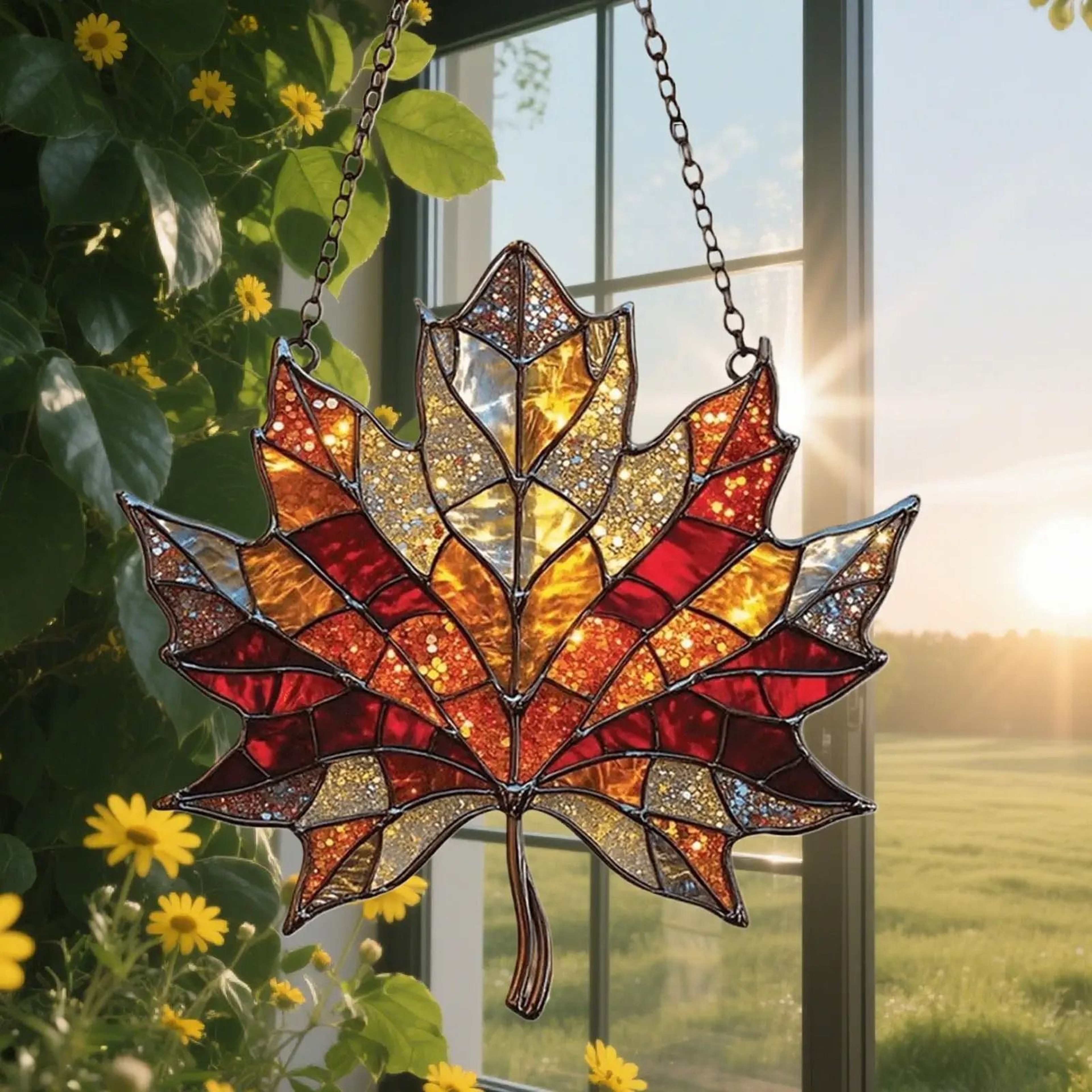 2D Flat Thanksgiving Acrylic Maple Leaves Light Catcher  Autumn Celebration Home  Door Hanging Deco 0