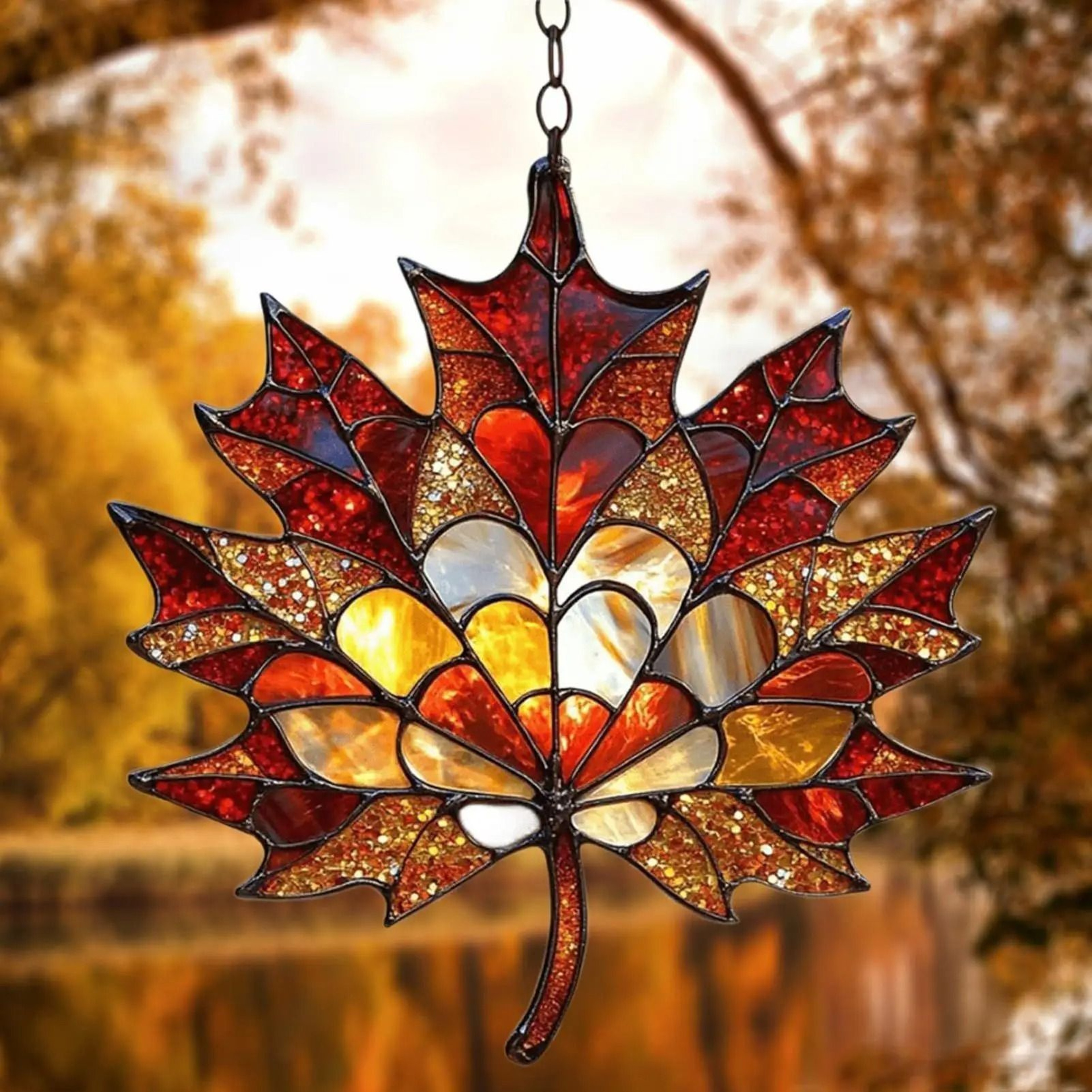 2D Flat Thanksgiving Acrylic Maple Leaves Light Catcher  Autumn Celebration Home  Door Hanging Deco 2