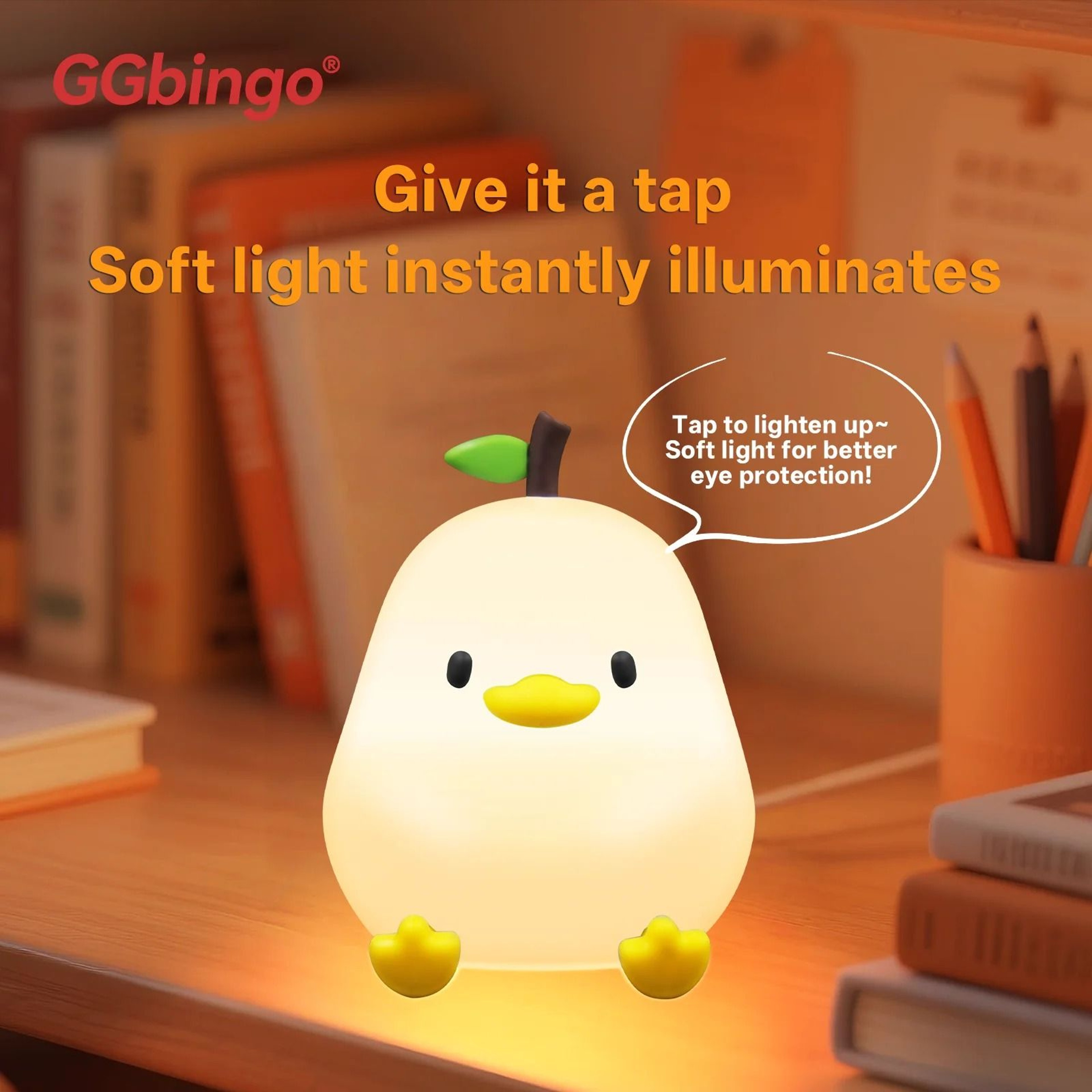 Cute Pear Night Light  7Color Dimmable TouchControlled Silicone Lamp  StressReducing USB Rechargeab 2