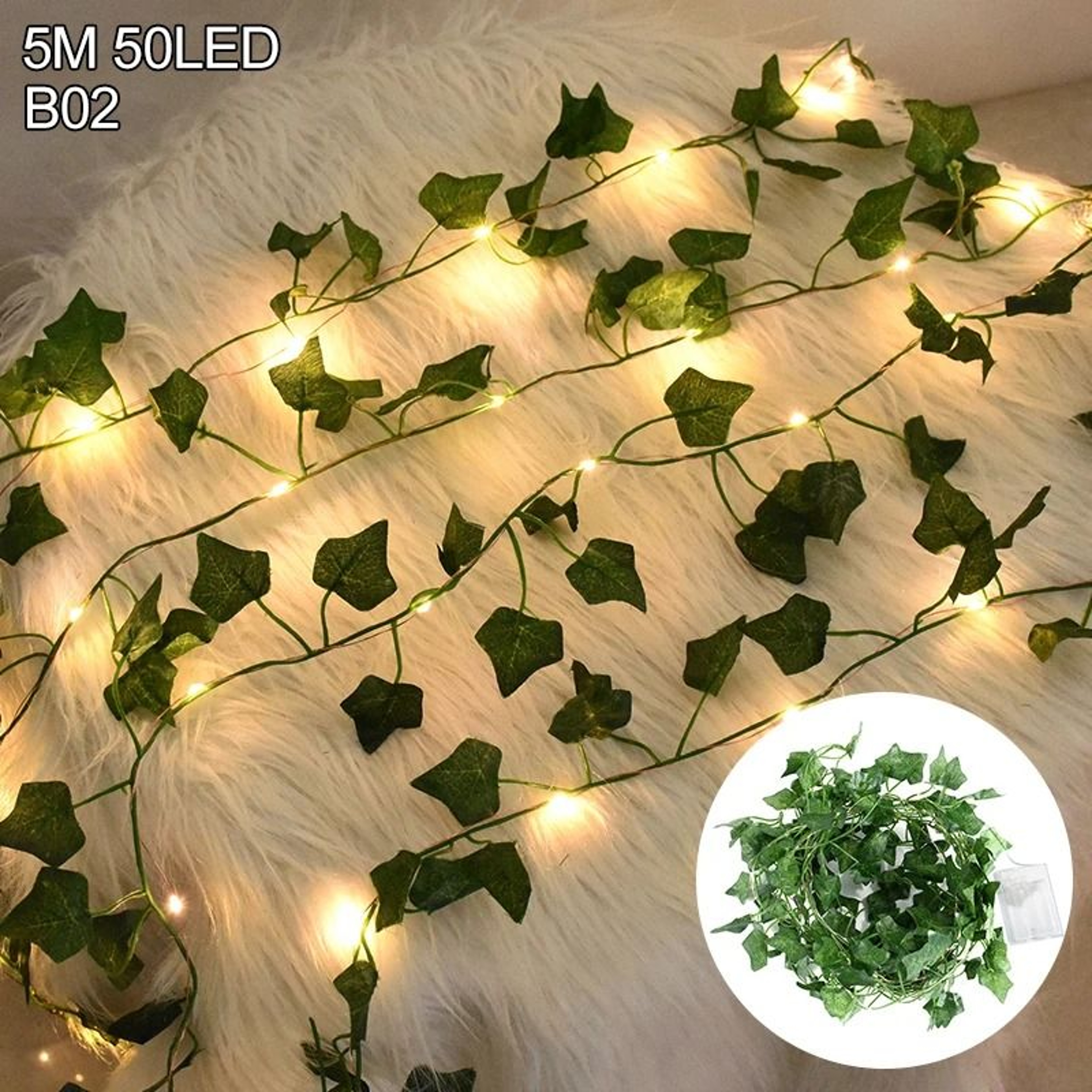 Green Leaf Ivy Vine With LED Fairy Lights  Glowing Artificial Plant Garland For Home Bedroom Weddin 7