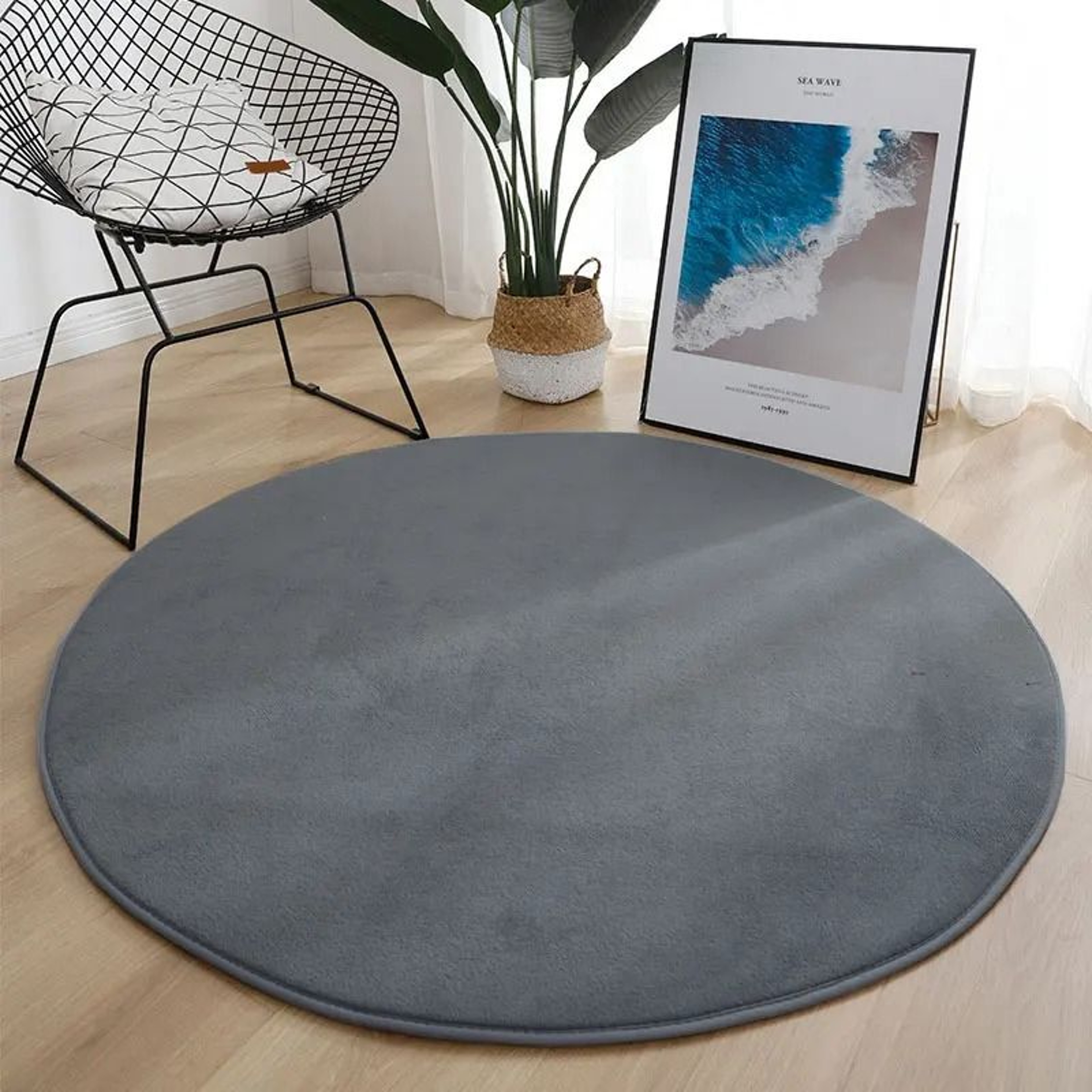 Coral Velvet Circular Rug  Modern Living Room Area Rug Silent  MoistureProof Kids Play Mat In Slate 4
