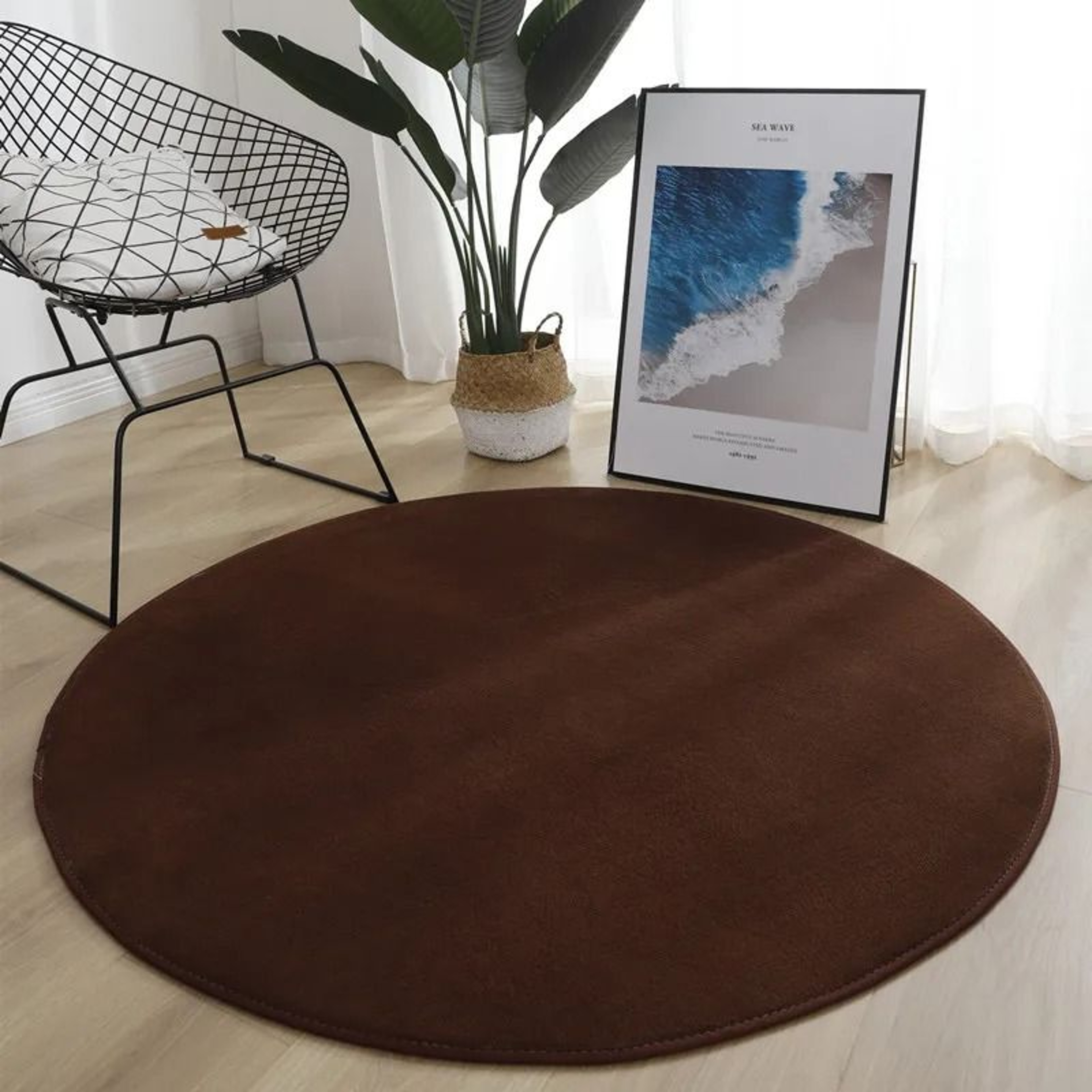 Coral Velvet Circular Rug  Modern Living Room Area Rug Silent  MoistureProof Kids Play Mat In Slate 8