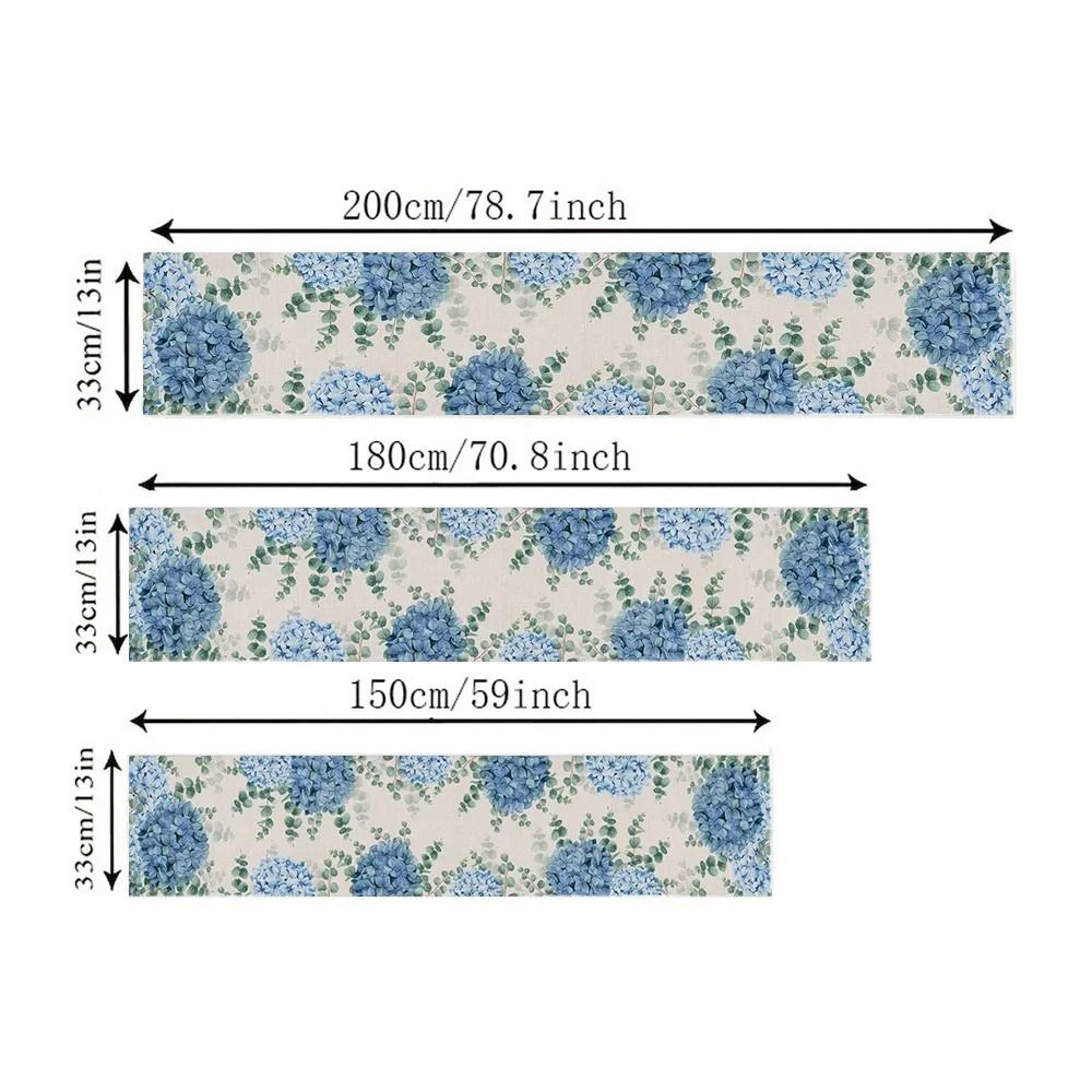 Blue Hydrangea  Eucalyptus Linen Table Runner  Elegant Farmhouse Kitchen Decor  Botanical Wedding D 5