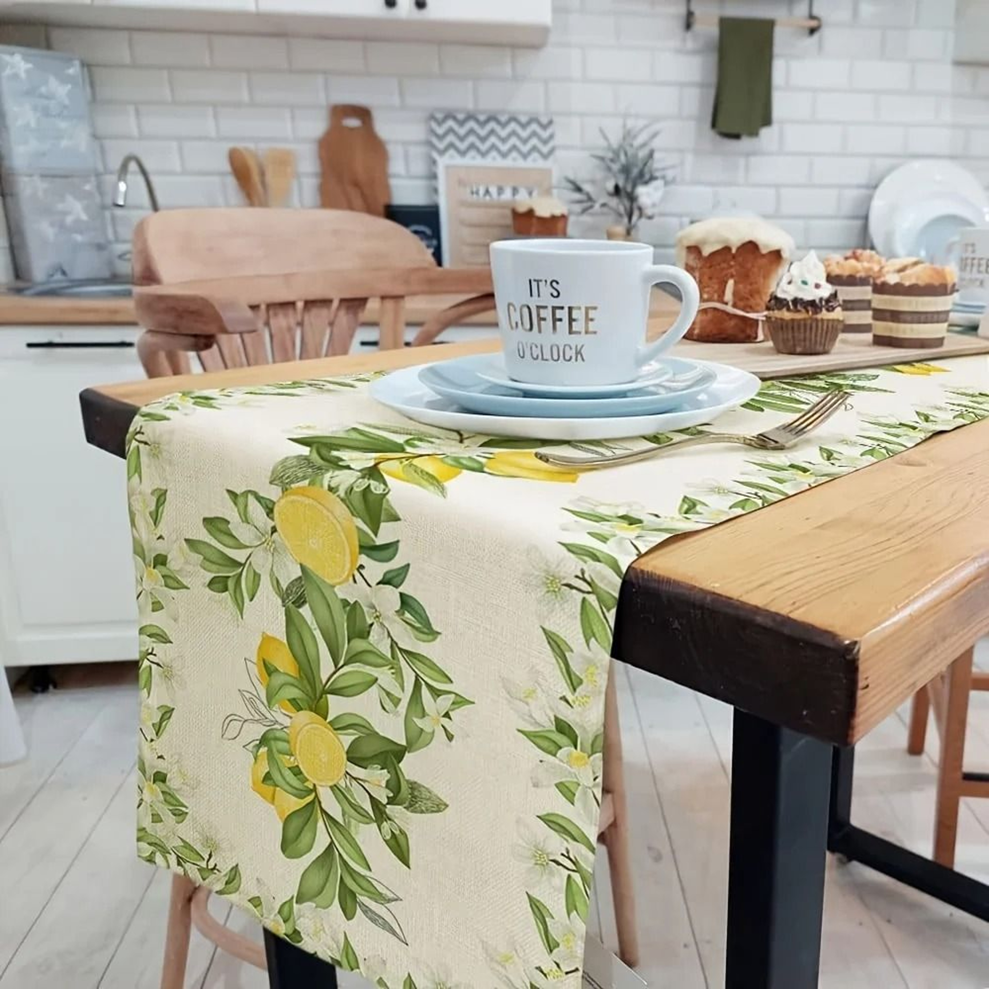 Spring Summer Lemon  Floral Linen Table Runner  Refreshing Seasonal Dresser Scarf  Botanical Holida 5