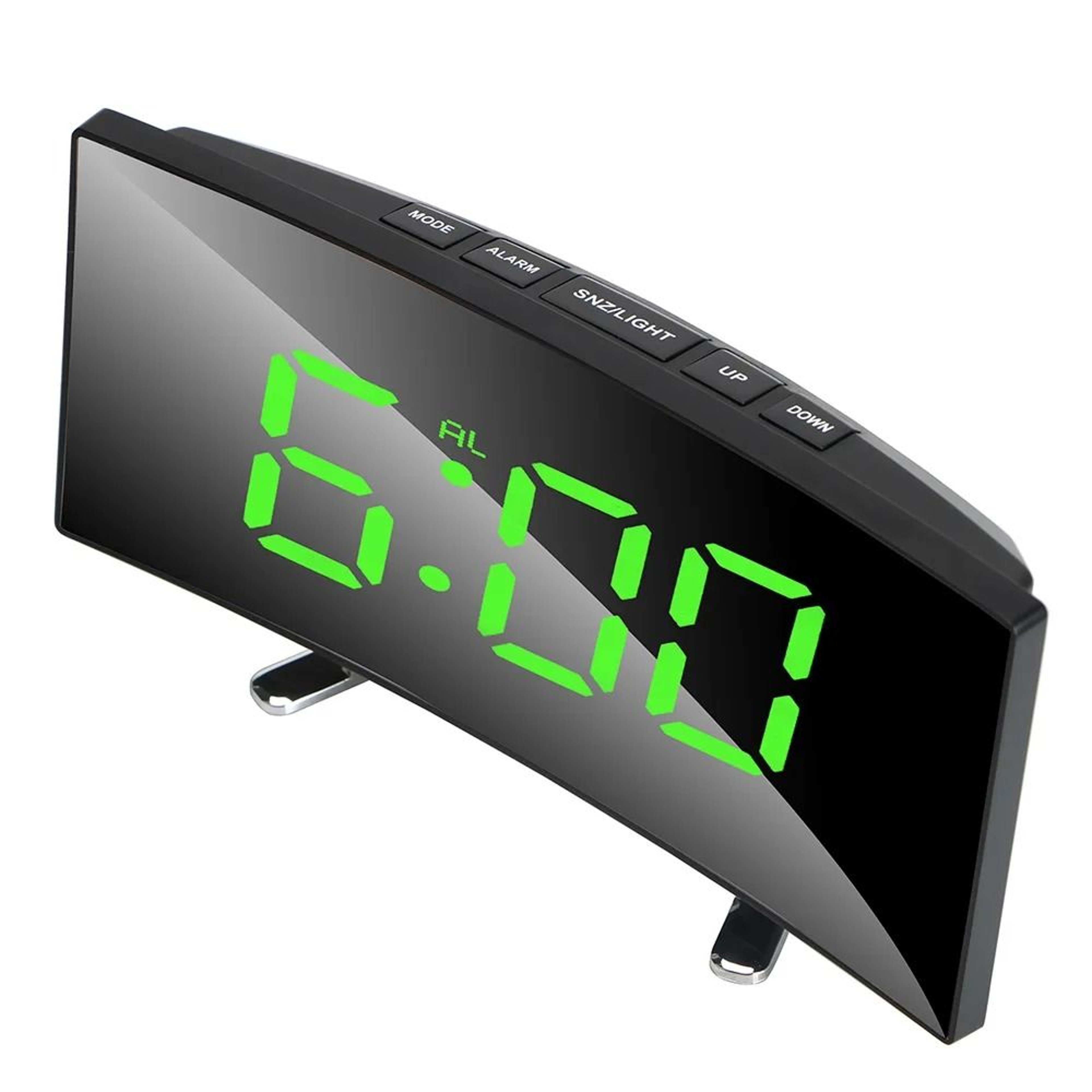 Curved LED Digital Alarm Clock  Dimmable Mirror Screen Table Clock With Large Numbers For Kids Bedr 0