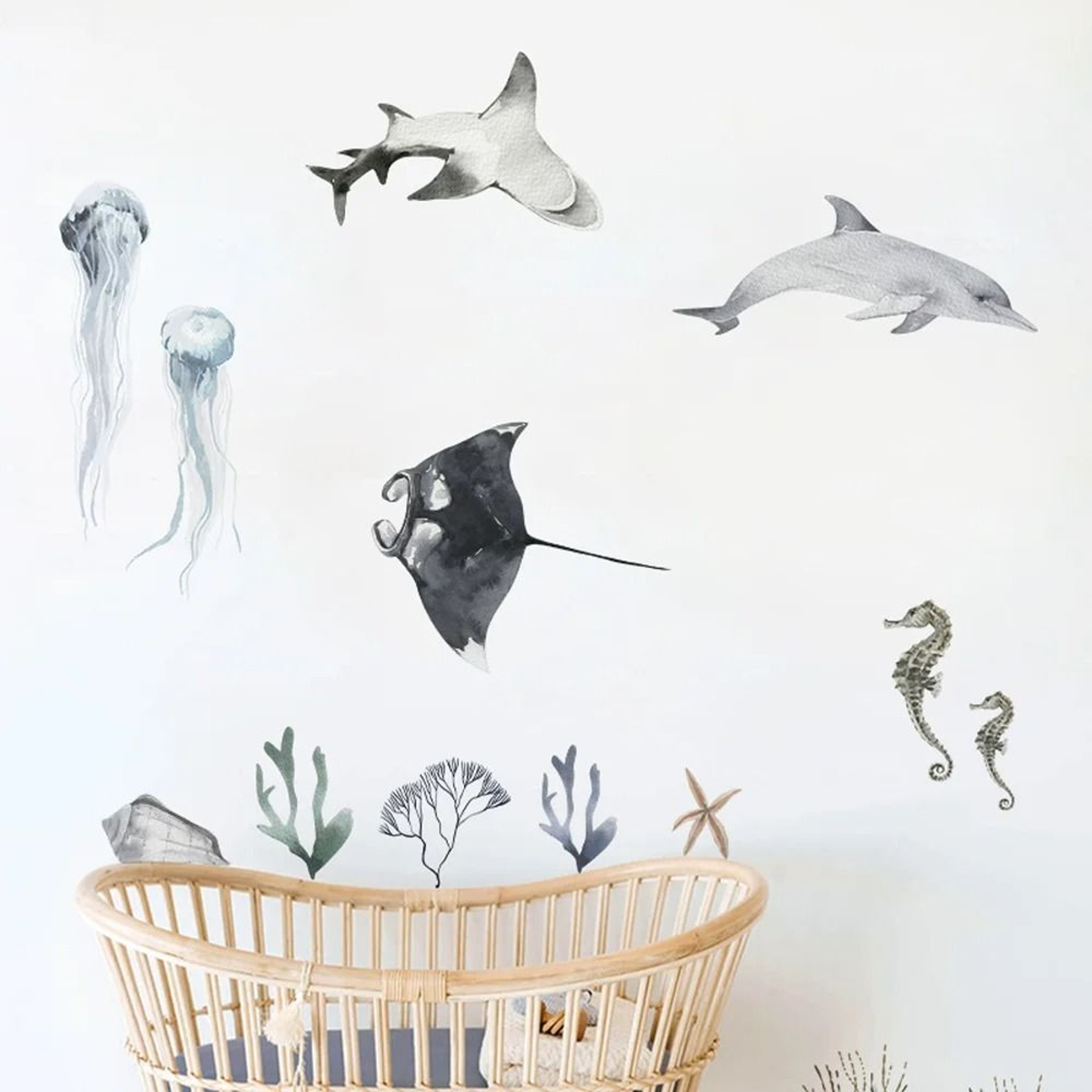 Underwater World Watercolor Wall Decals  Waterproof Coral  Tropical Fish Stickers For Bathroom Nurs 4