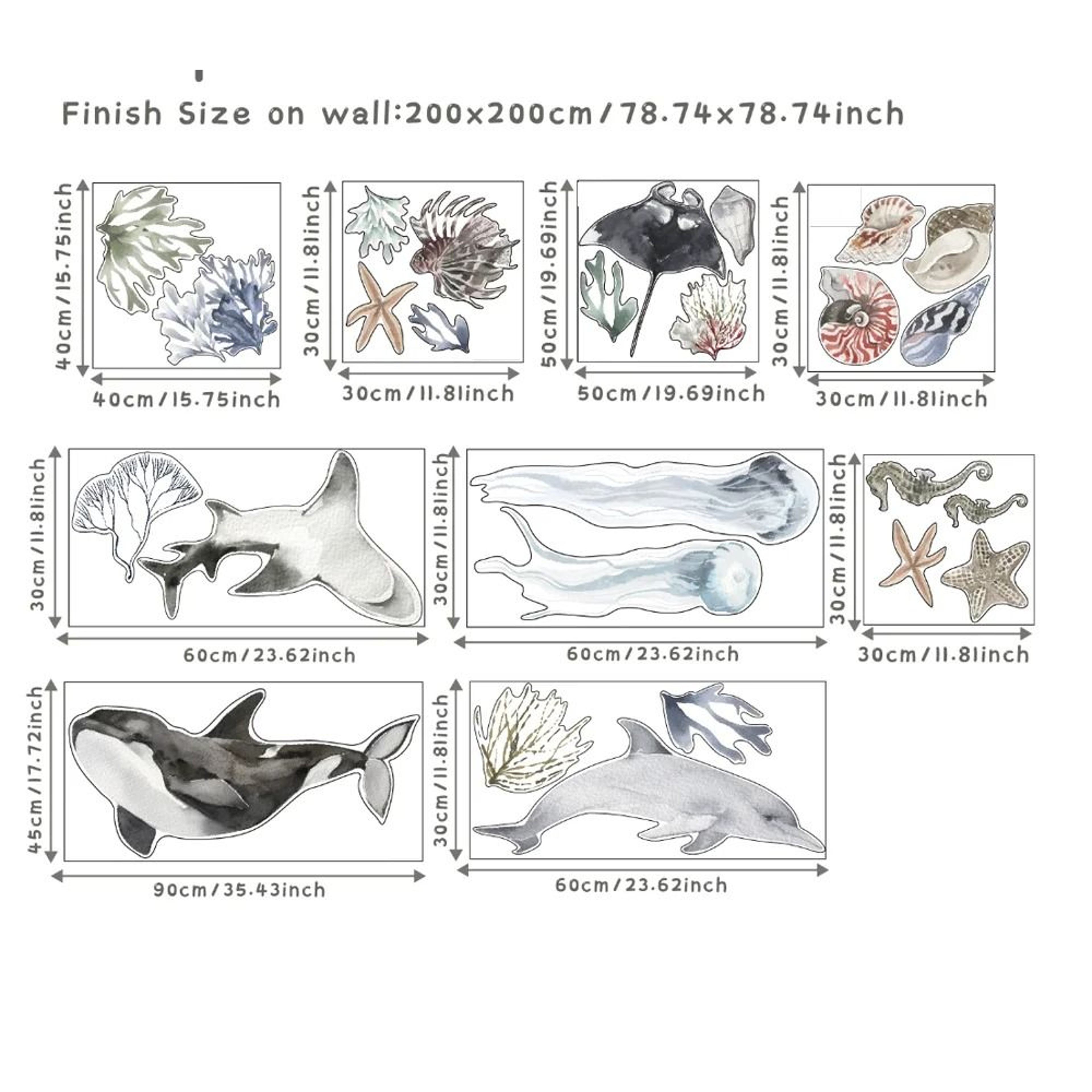 Underwater World Watercolor Wall Decals  Waterproof Coral  Tropical Fish Stickers For Bathroom Nurs 6