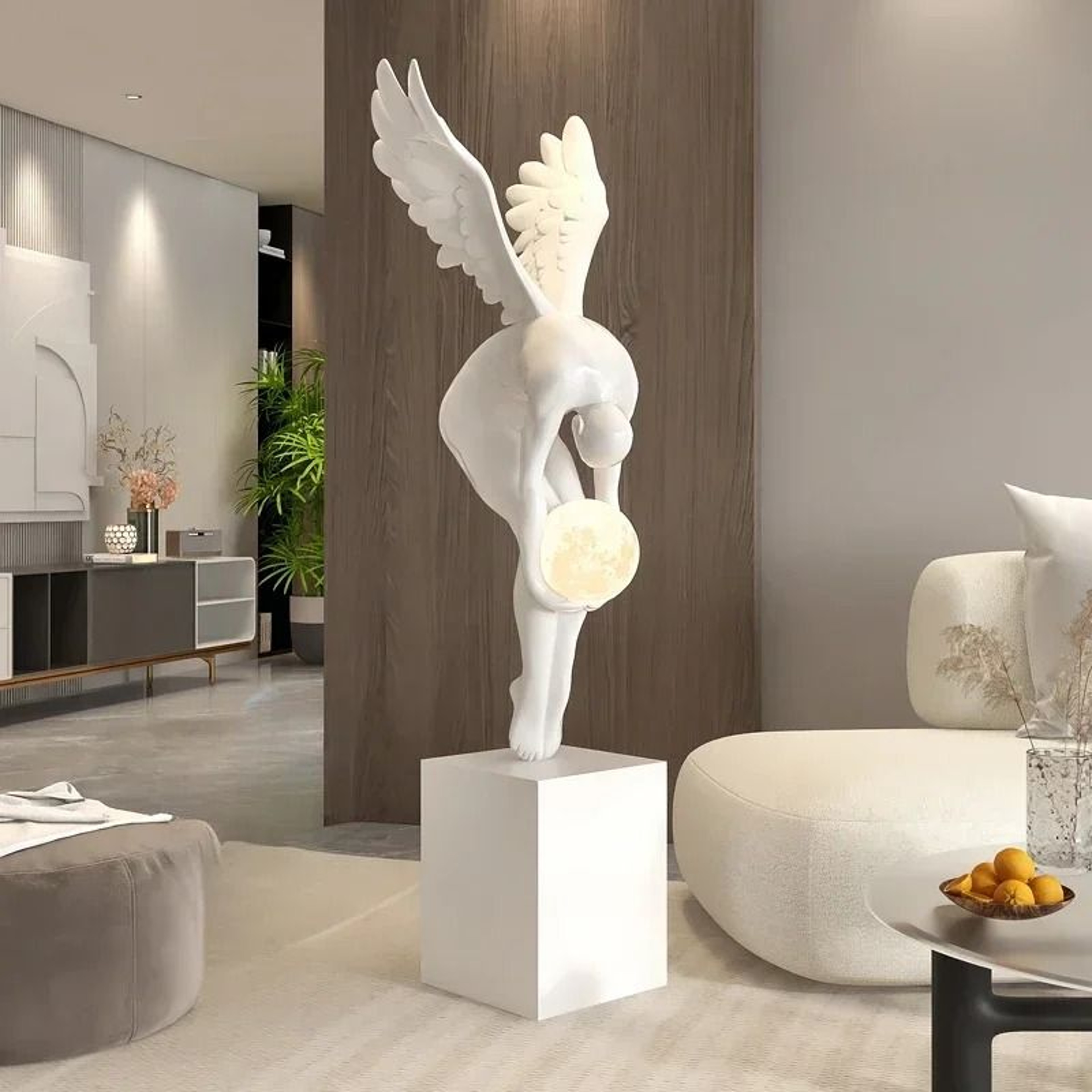 Luminous Wing Figure Model Sculpture  Large Nordic Style Resin Statue  Modern Living Room Luxury Or 0
