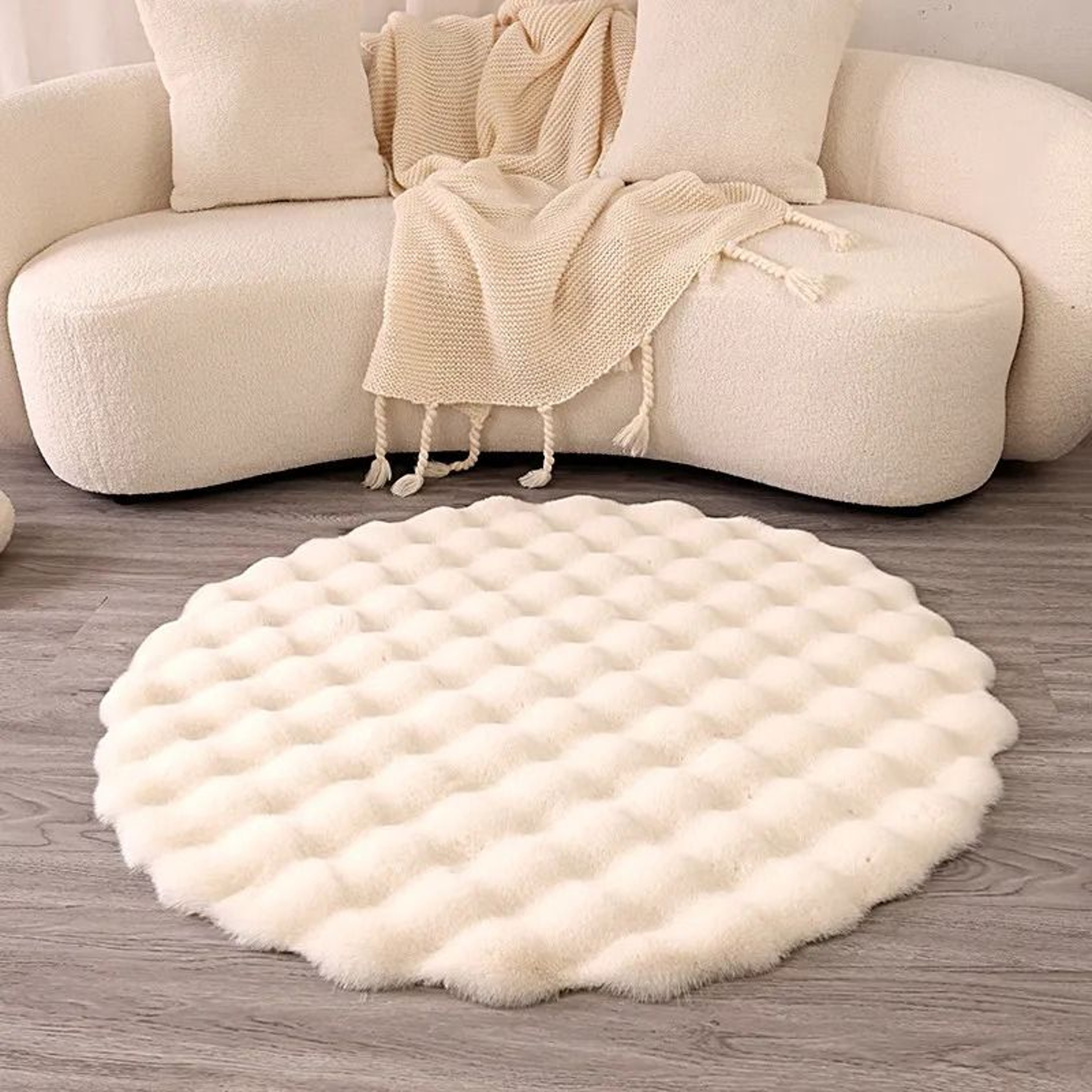 Faux Rabbit Fur Bubble Texture Round Carpet  Premium Soft Plush Rugs For Kids Bedrooms Game Cushion 9
