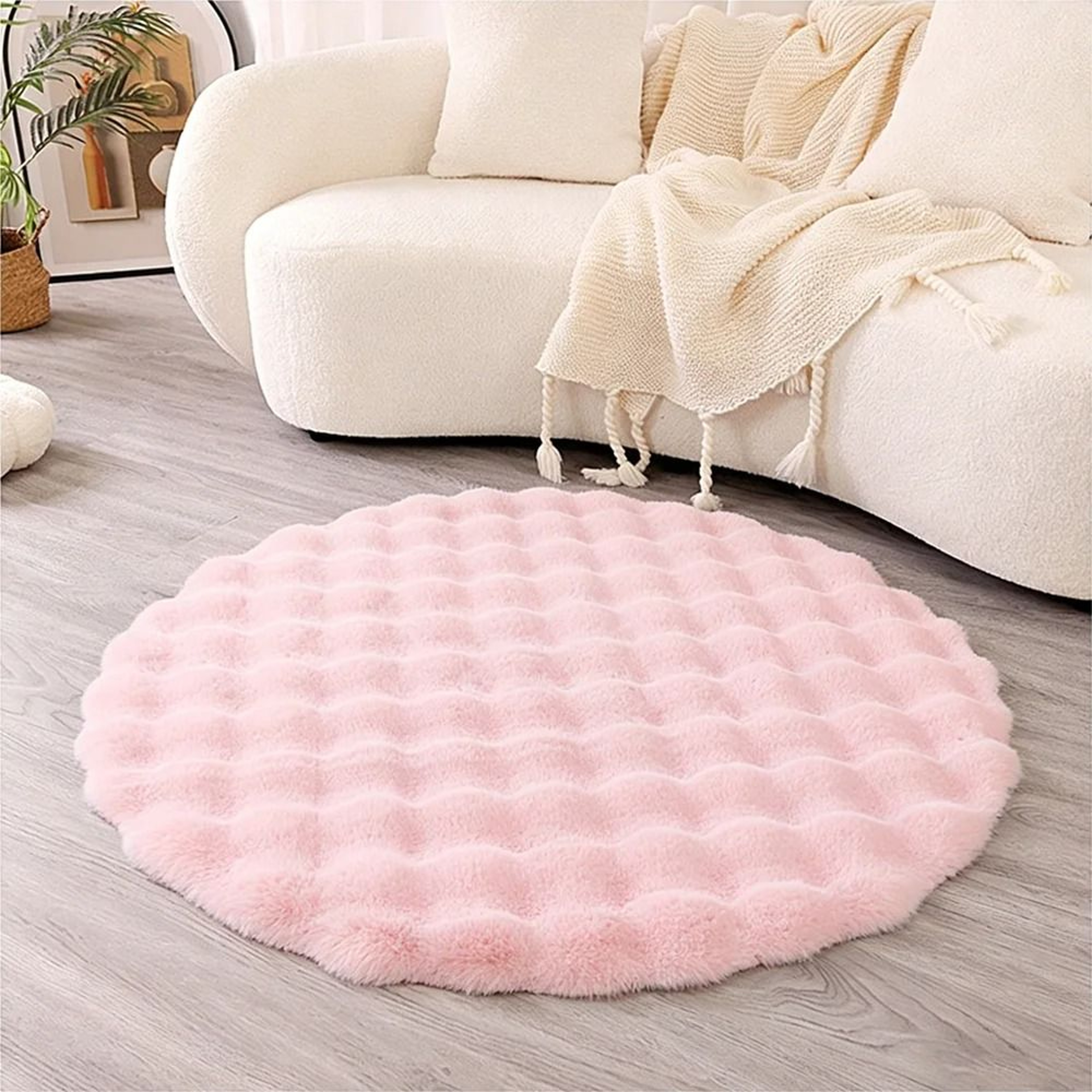 Faux Rabbit Fur Bubble Texture Round Carpet  Premium Soft Plush Rugs For Kids Bedrooms Game Cushion 1