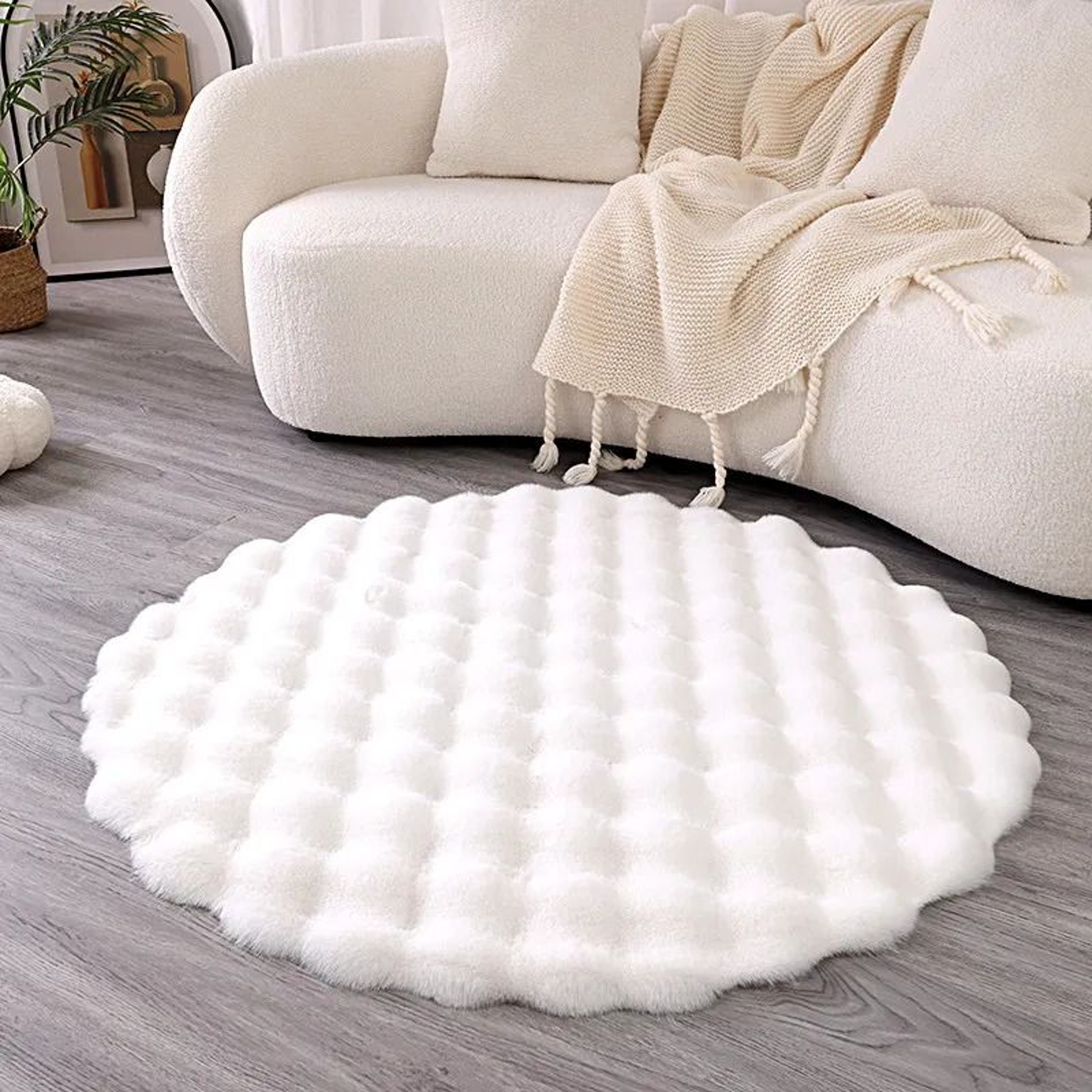 Faux Rabbit Fur Bubble Texture Round Carpet  Premium Soft Plush Rugs For Kids Bedrooms Game Cushion 2