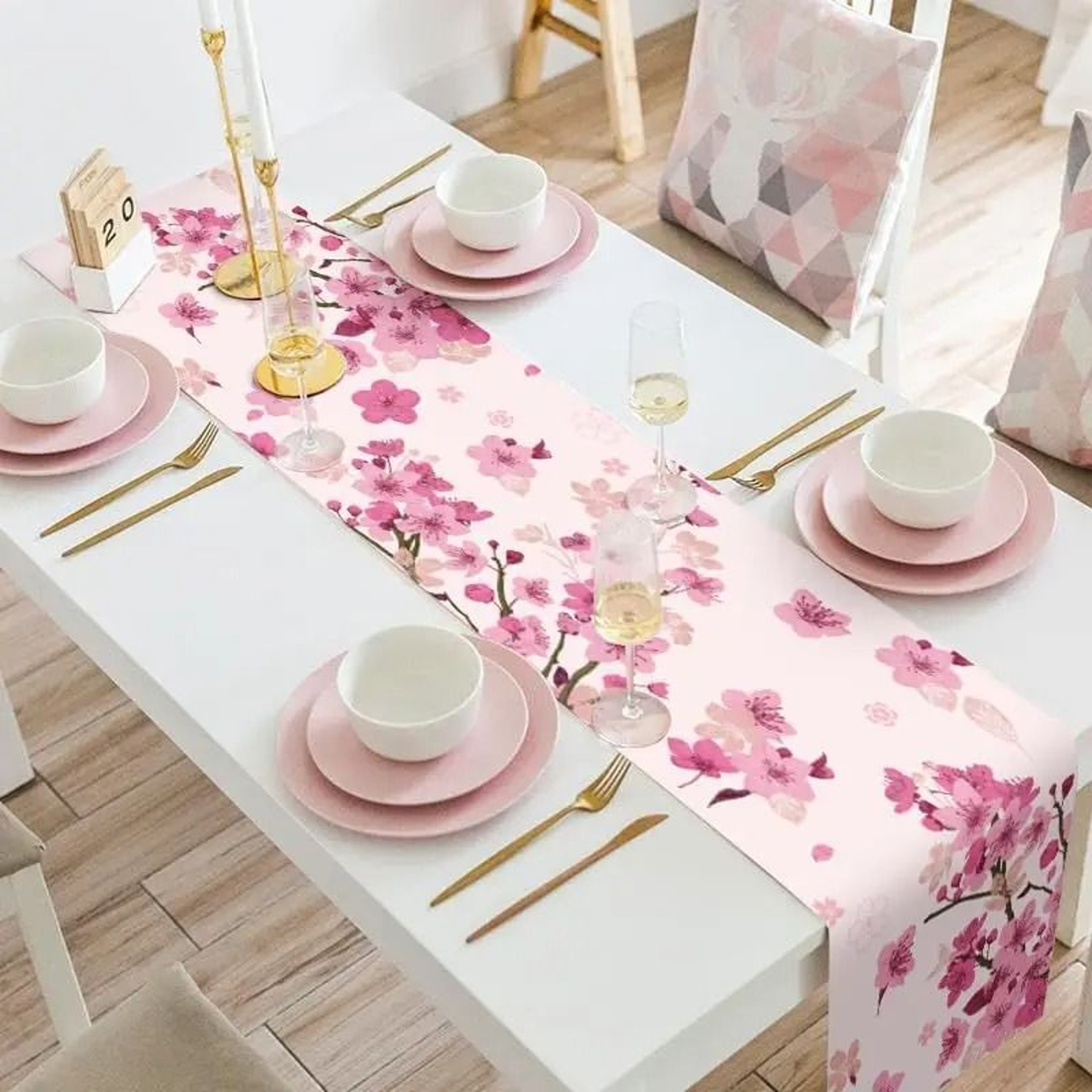 Spring Cherry Blossom Linen Table Runner  Floral Summer Farmhouse Decor For Weddings Banquets  Kitc 1
