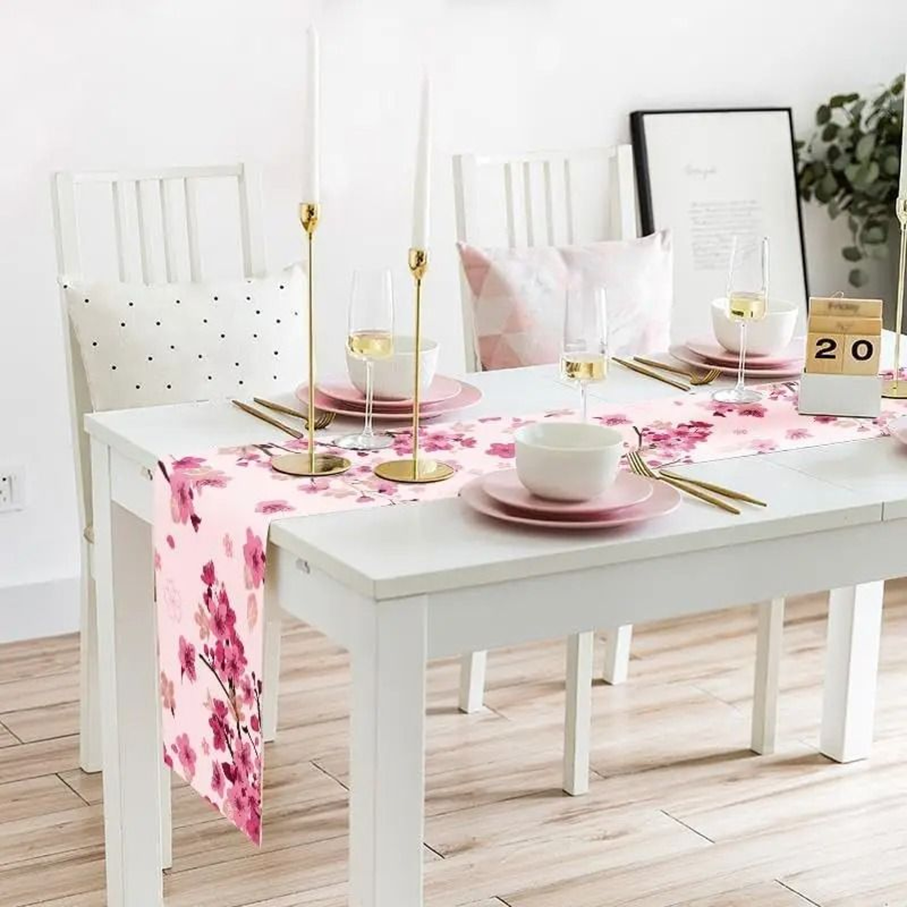 Spring Cherry Blossom Linen Table Runner  Floral Summer Farmhouse Decor For Weddings Banquets  Kitc 2