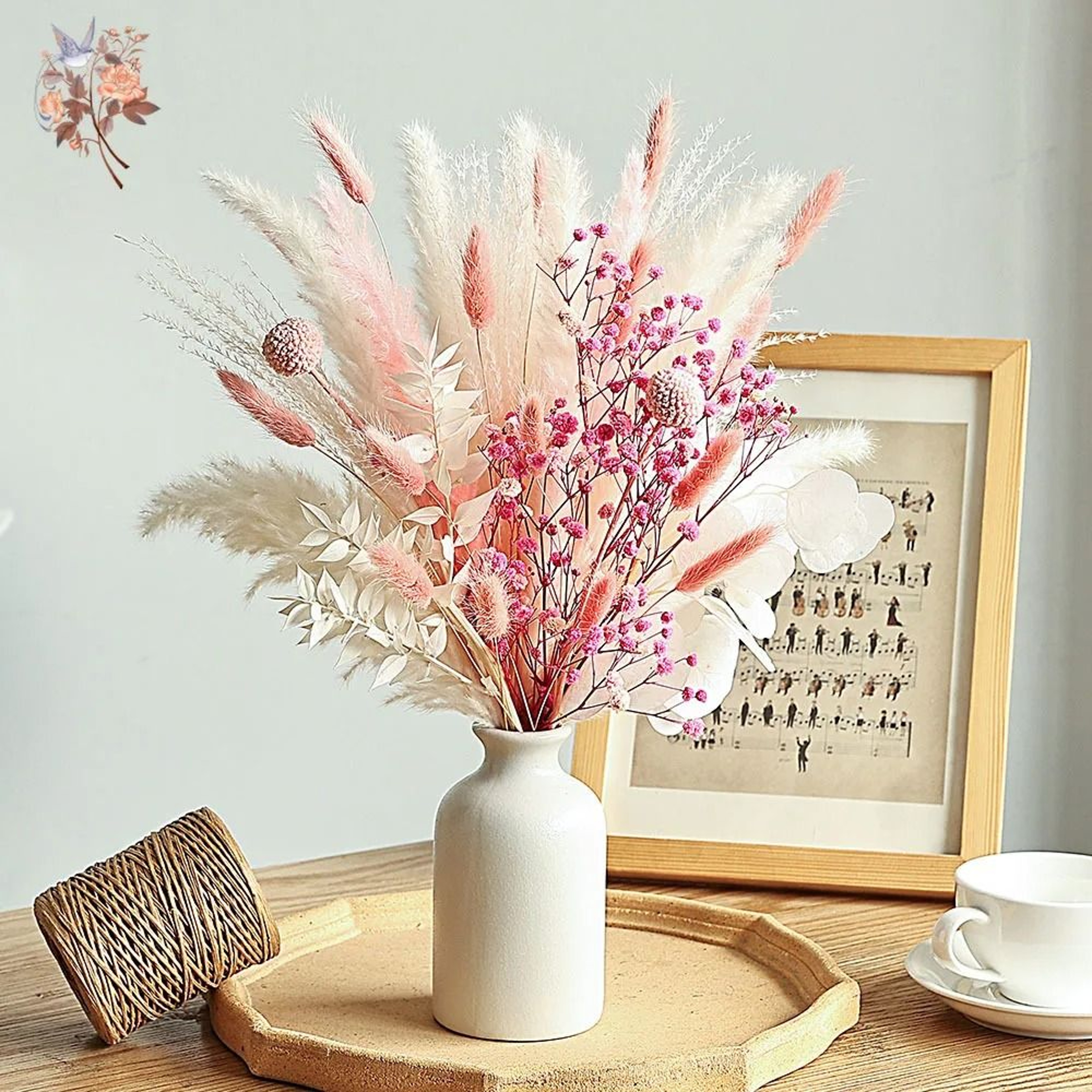 Pink  White Nordic Boho Dried Flower Bouquet  Natural Pampas Grass  Real Gypsophila For Modern Wedd 1