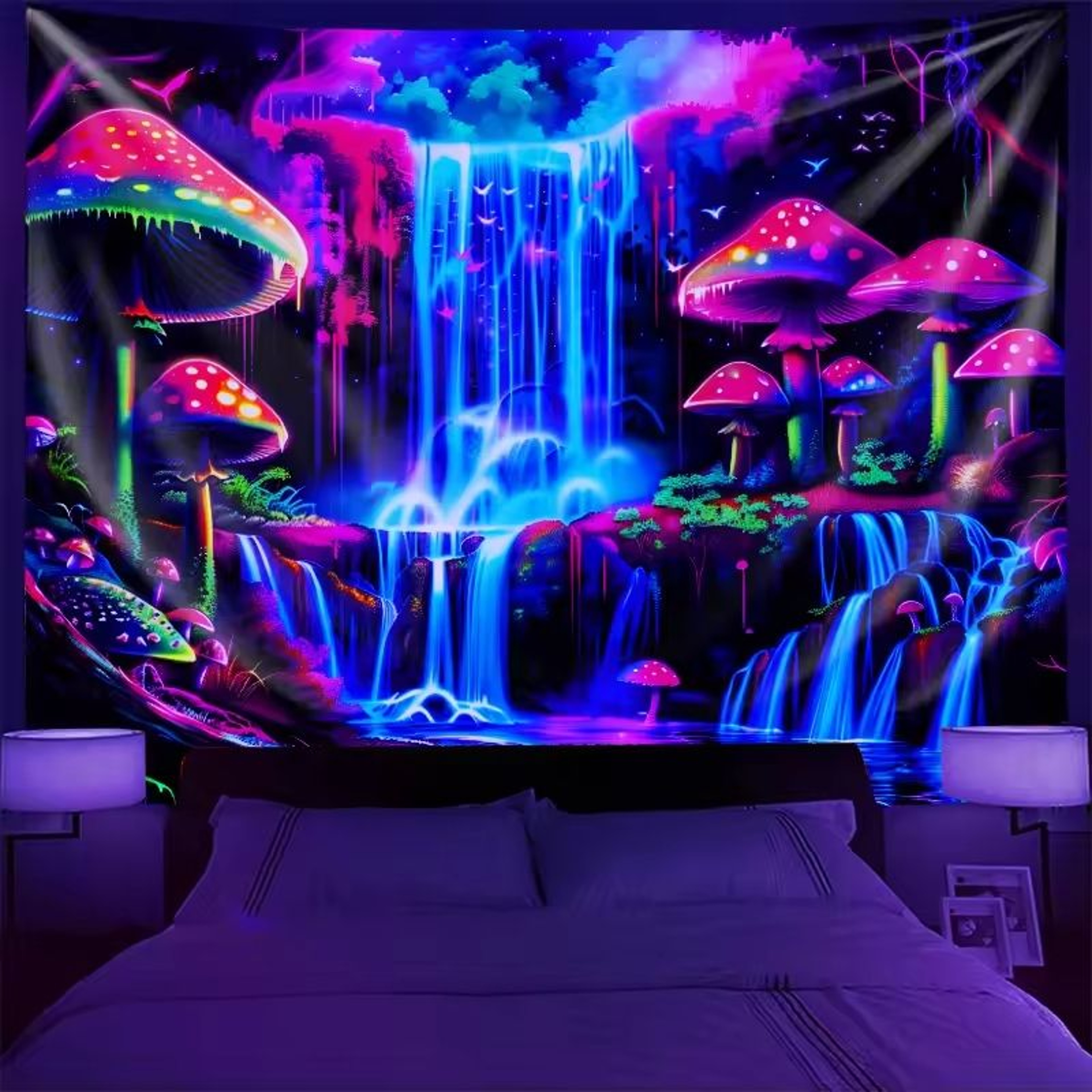 Cyberpunk Neon Forest Waterfall Psychedelic Wall Tapestry 5