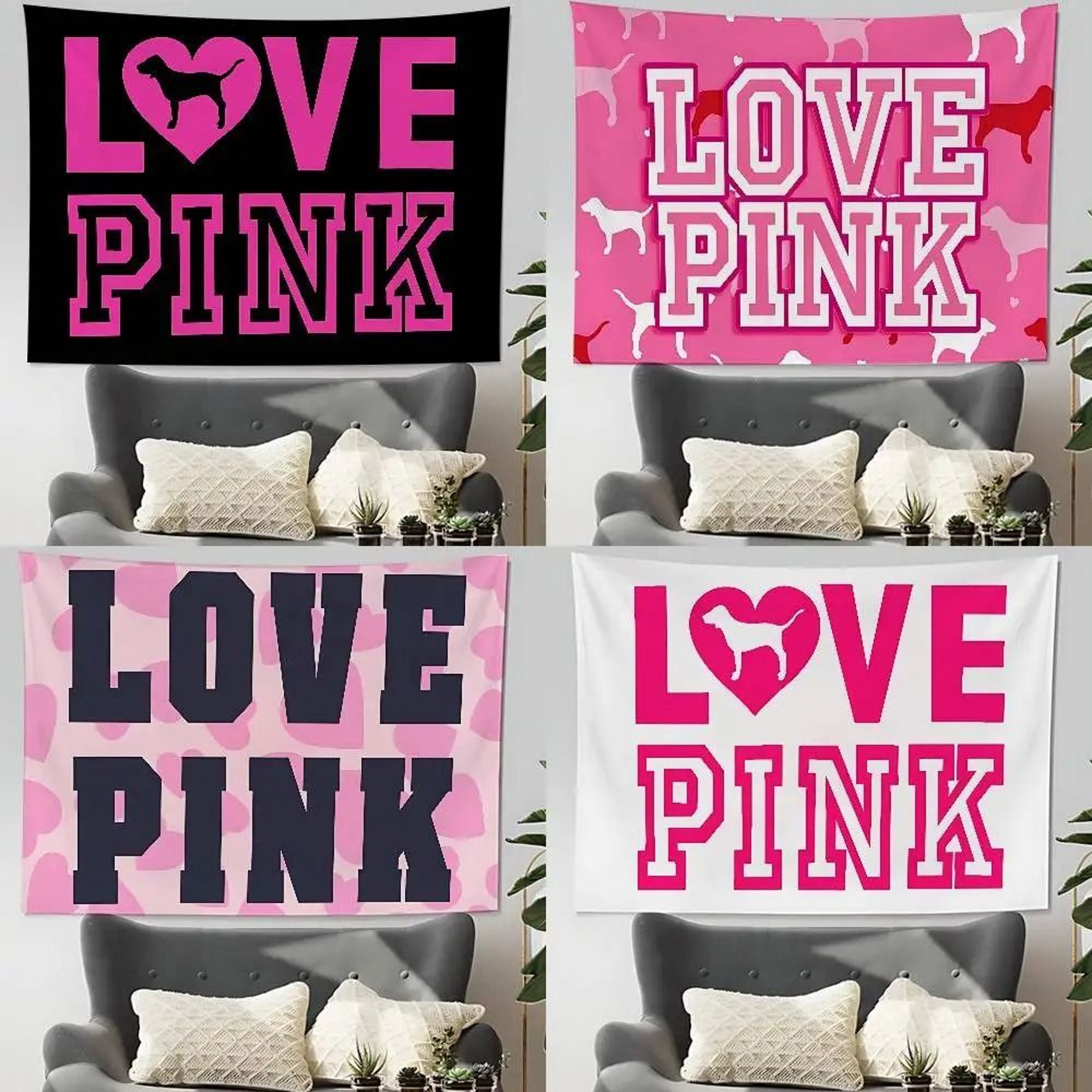 Chic LOVE PINK Aesthetic Wall Tapestry 2