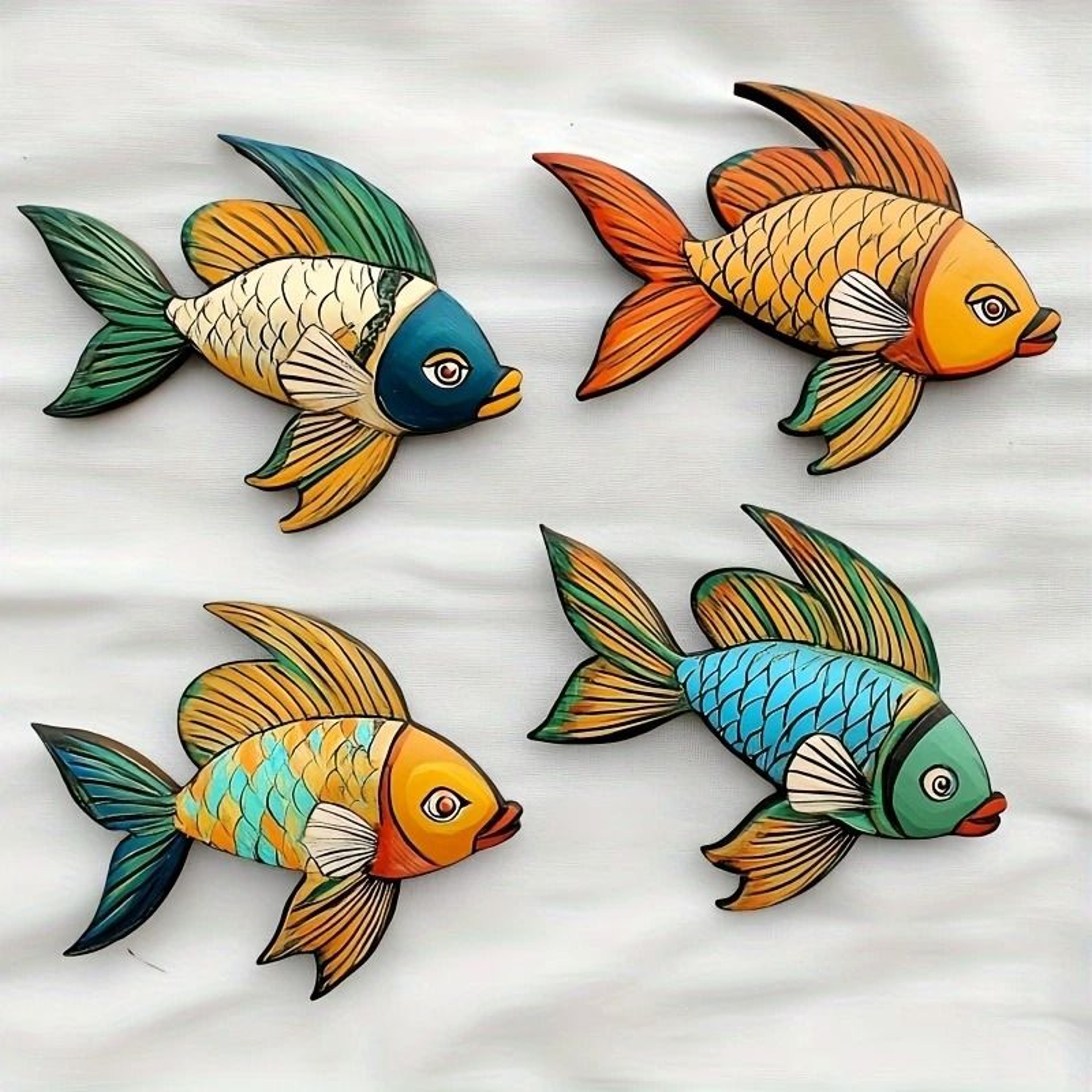 Rustic Nautical Colorful Tropical Fish Wall Art 4Piece 5