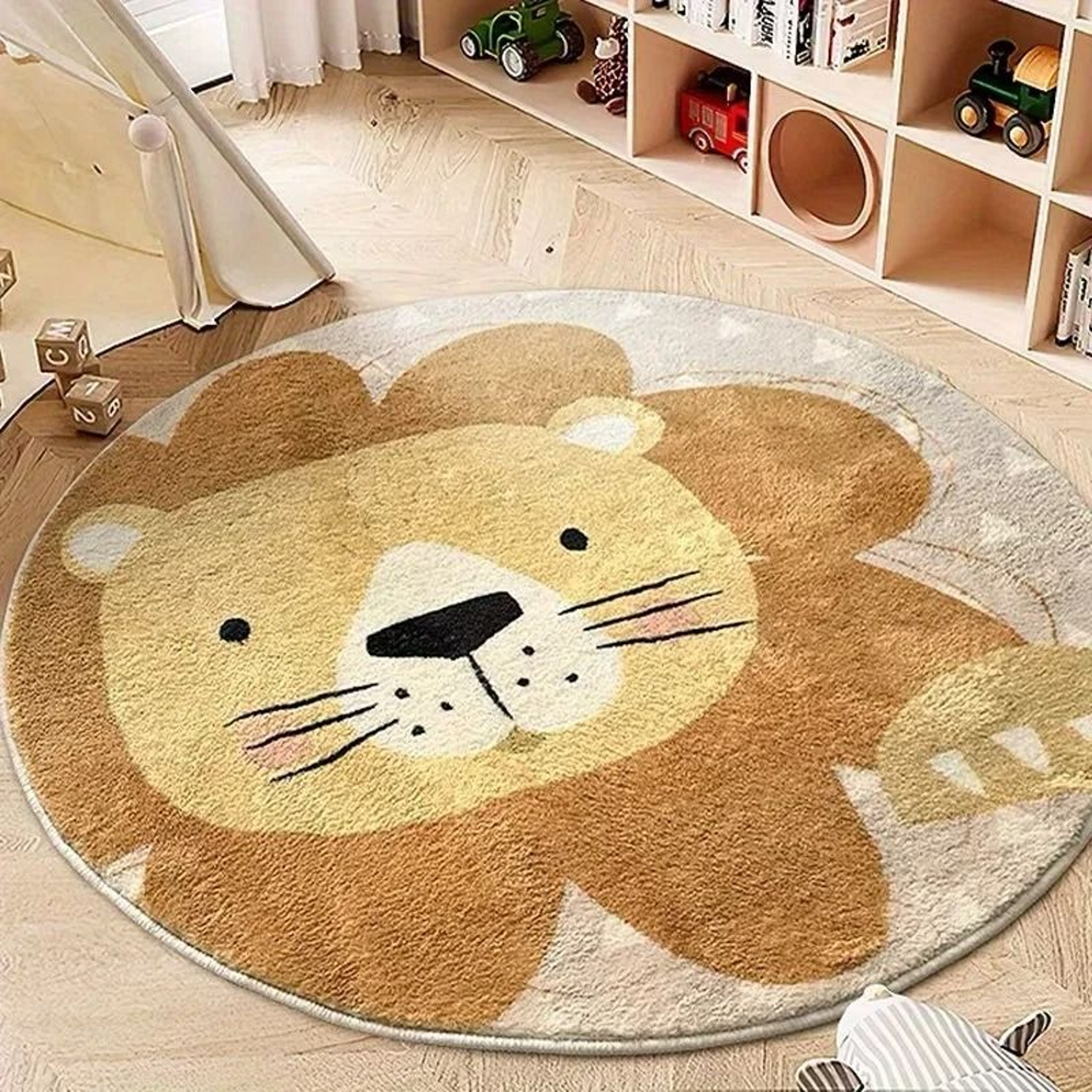 Cartoon Cute Lion Round Plush Rug 7
