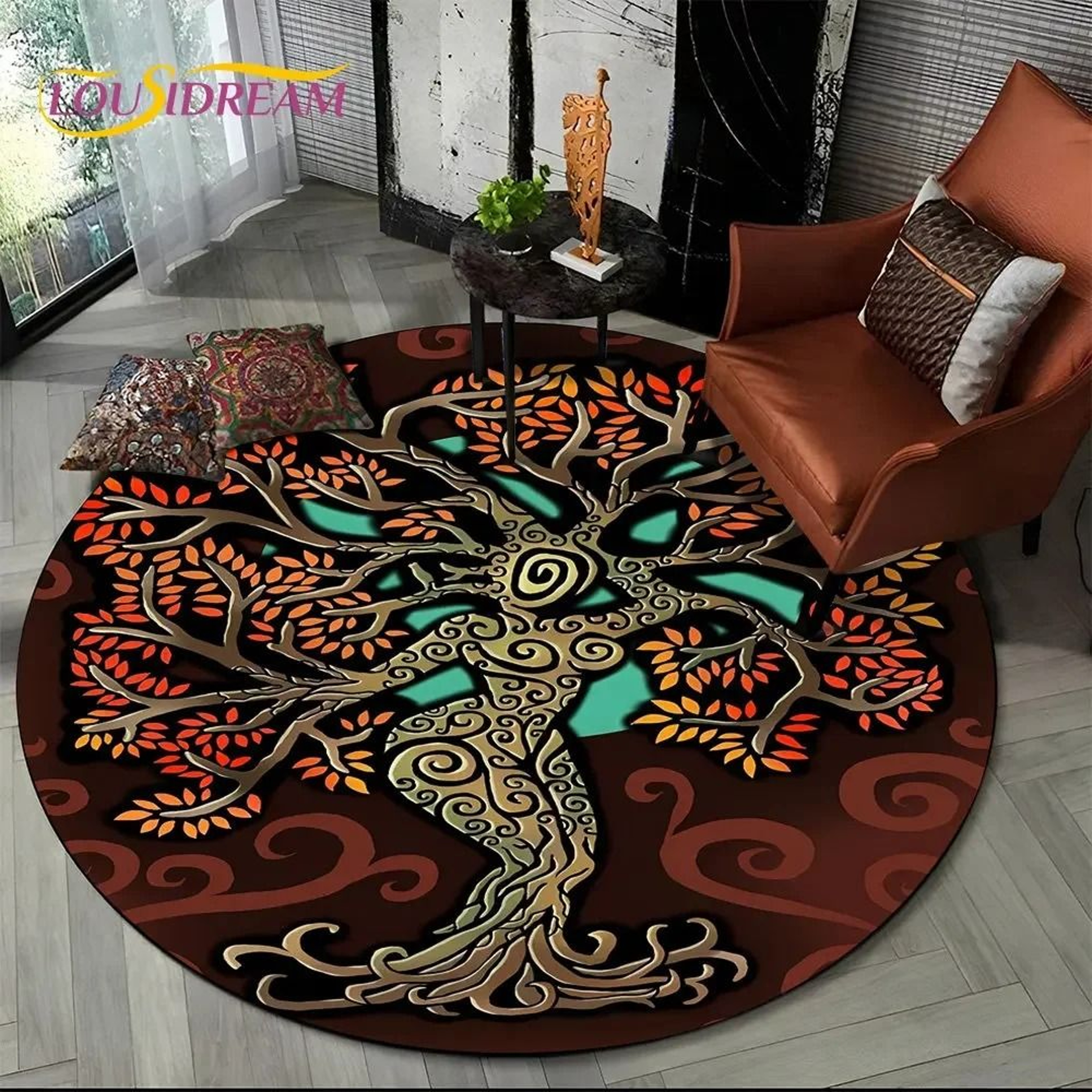 Viking Yggdrasil  Valknut Round Area Rug 19