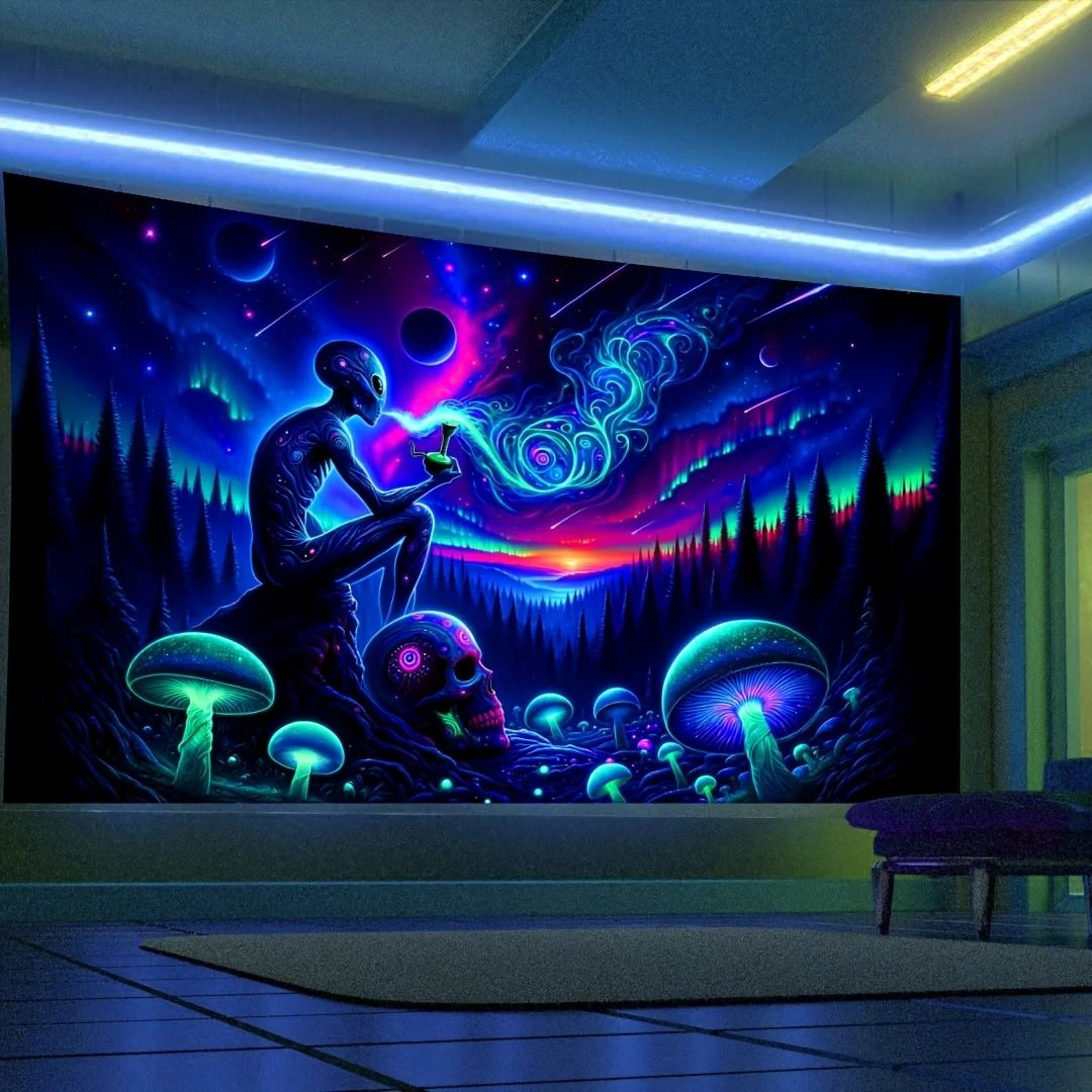 Aurora Borealis Alien Forest Cosmic Art Tapestry 4
