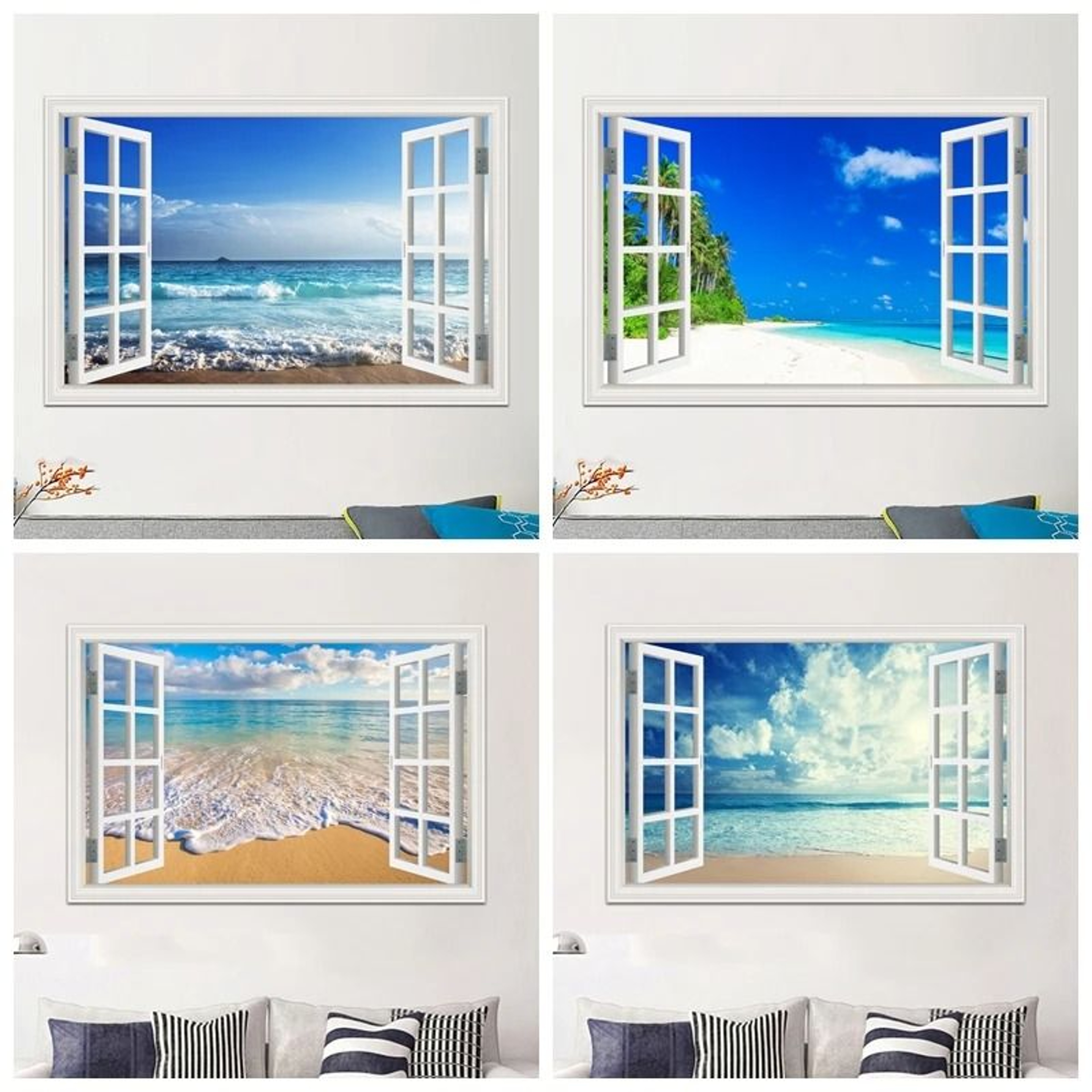 3D Ocean View Window To Paradise Wall Sticker 1