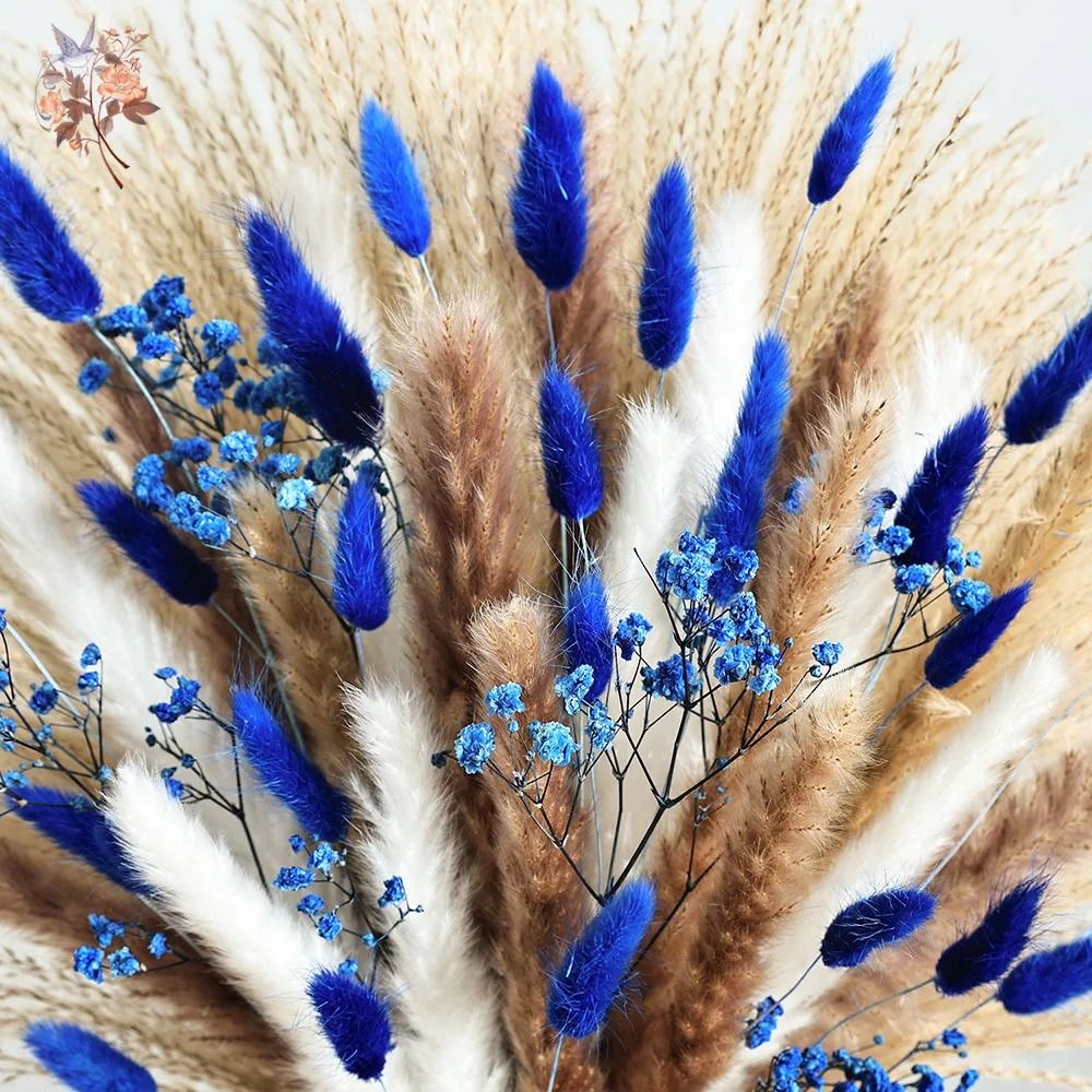 70Stem Blue Rabbit Tail Dried Pampas Bouquet 4