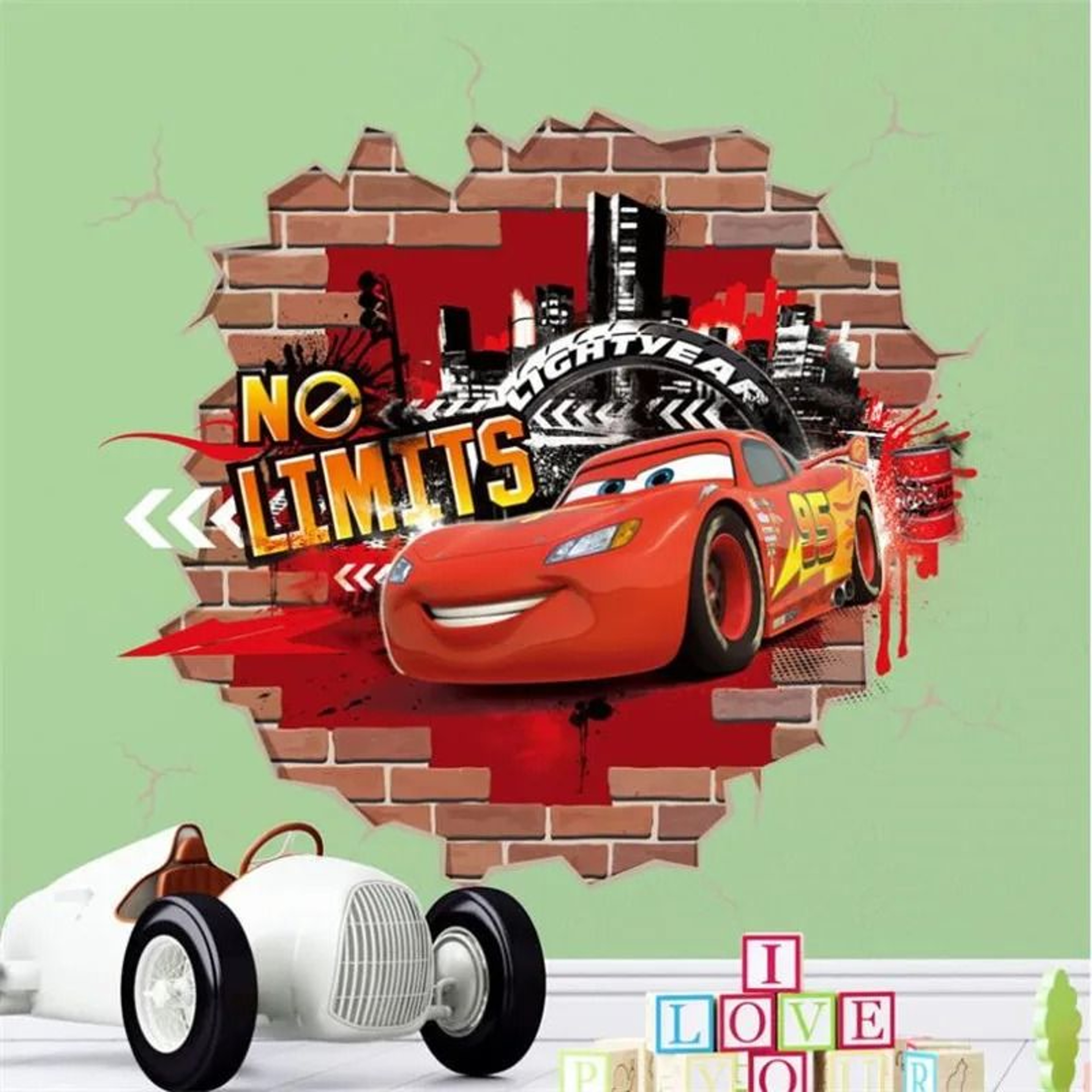 3D Lightning McQueen Mural  HighDefinition Cartoon Racing Wall Decals 23