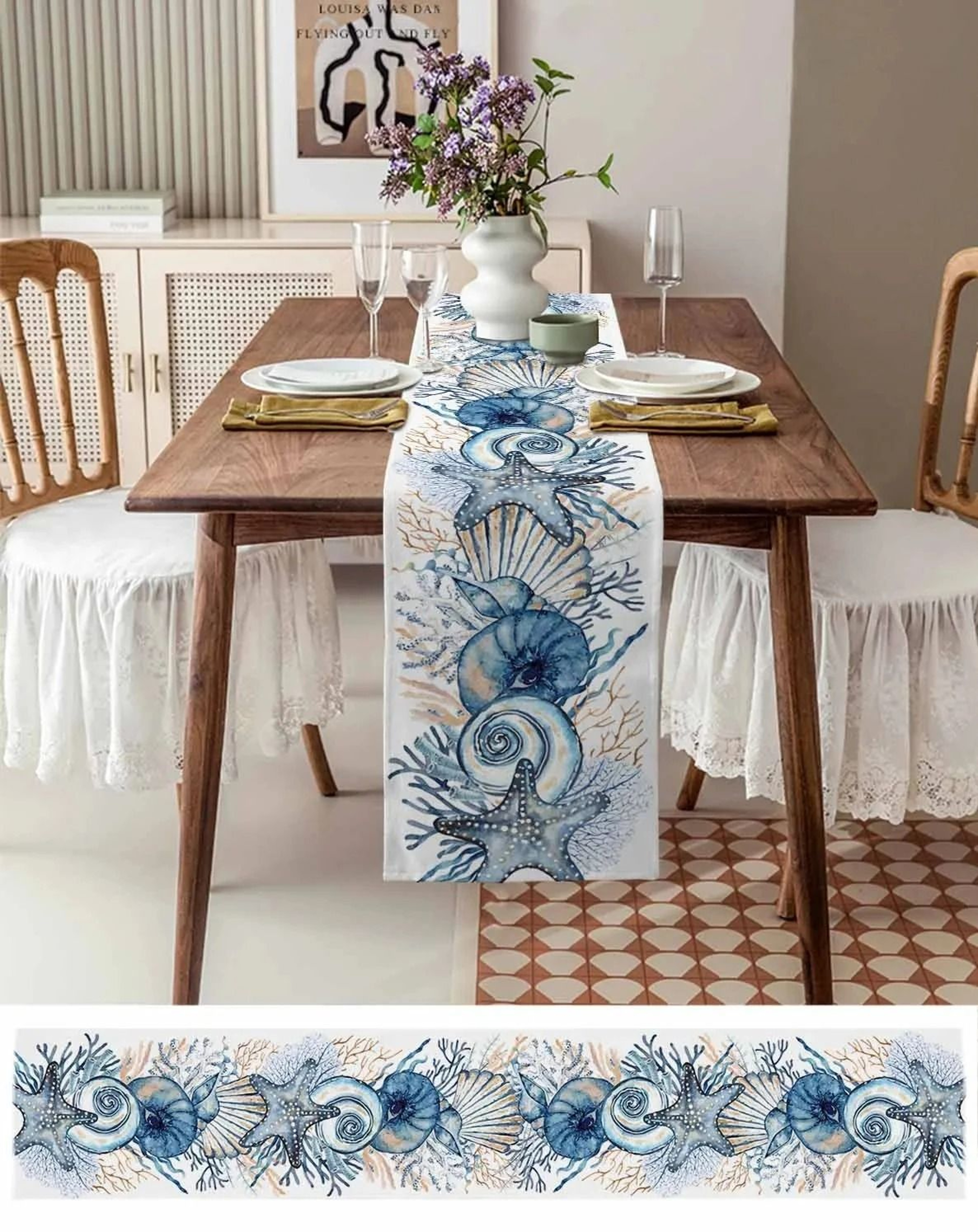 Summer Ocean Linen Table Runner  HighDefinition Coastal Textile Sculpture 5