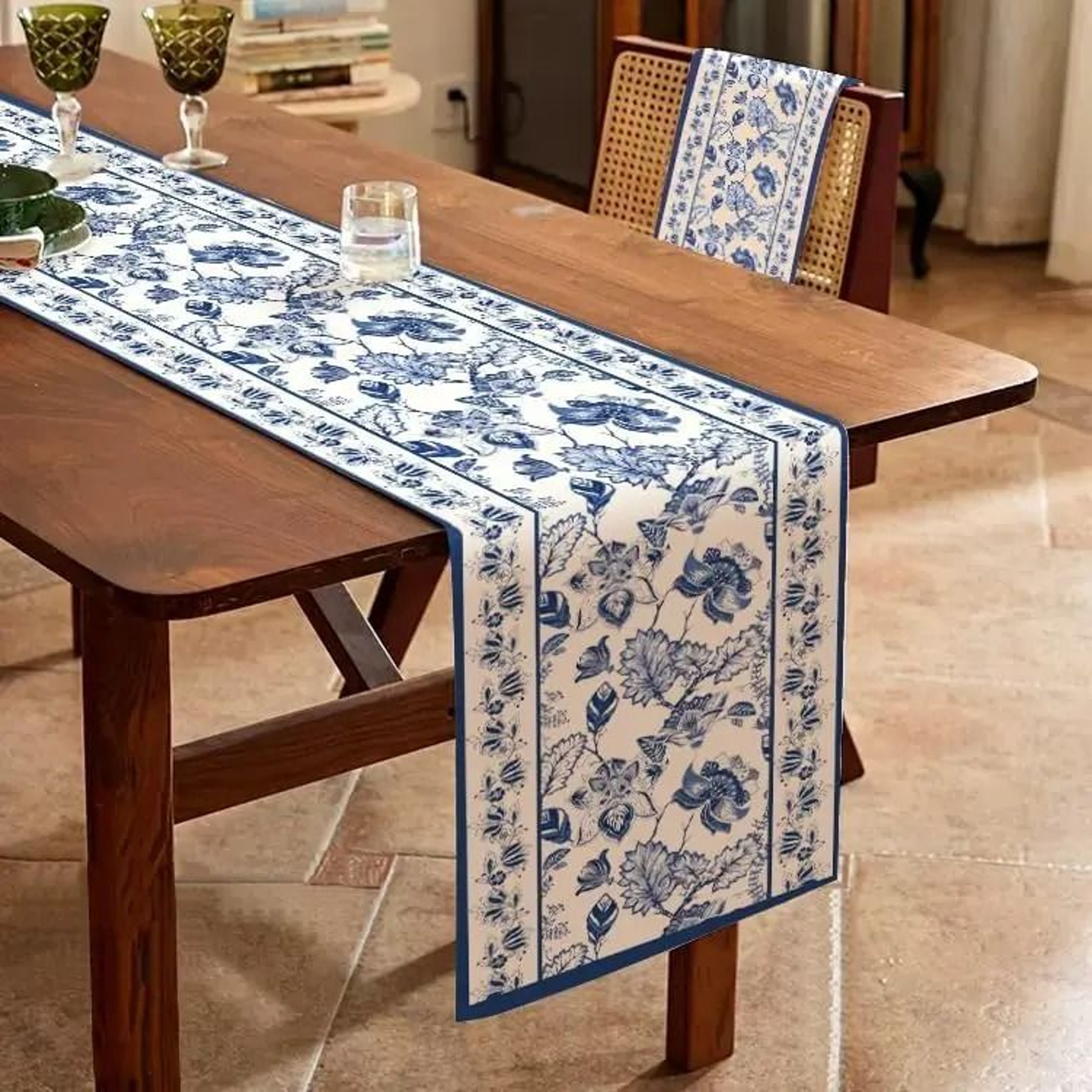 Summer Blue Floral Table Runner  HighDefinition Botanical Architectural Sculpture 3