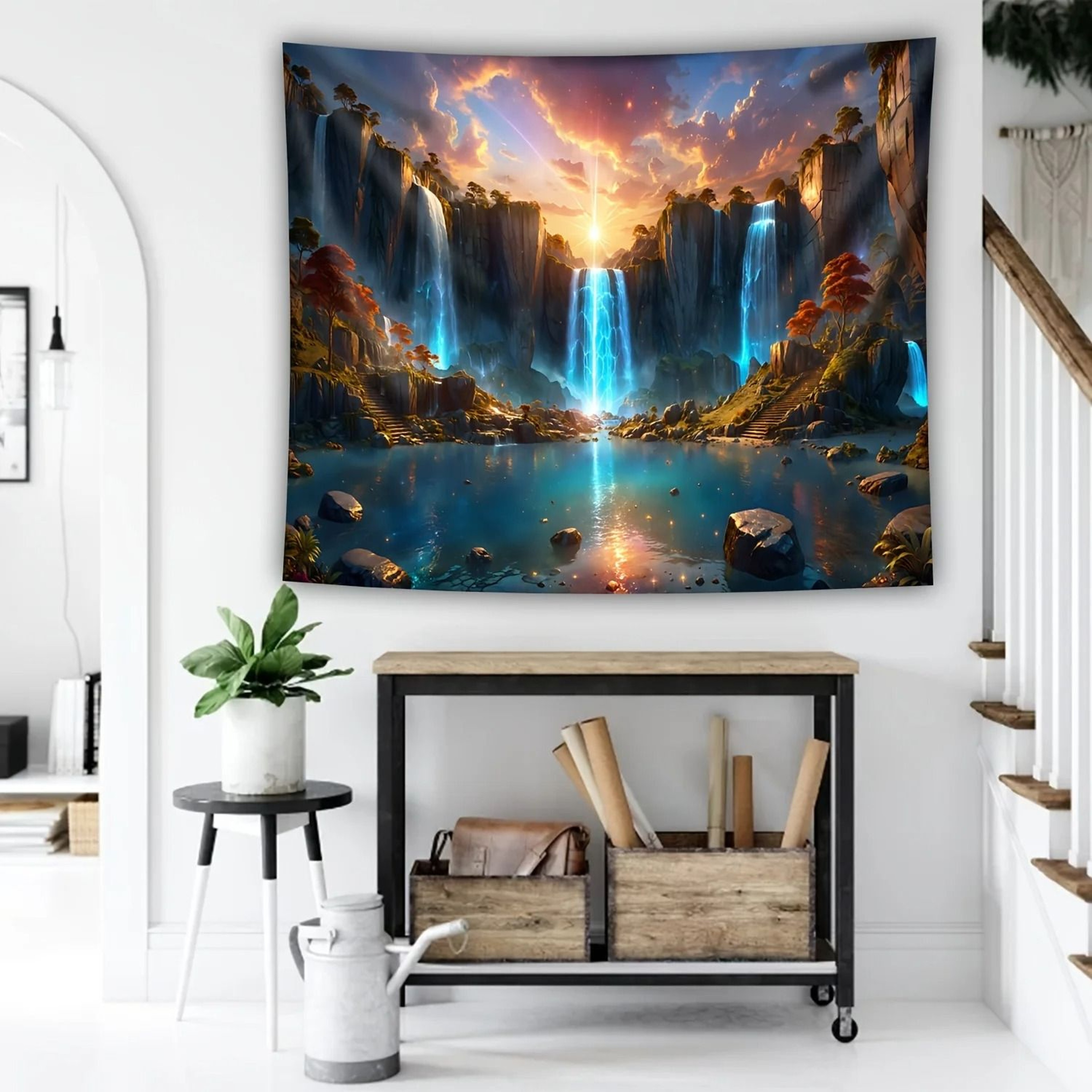 Landscape Waterfall Canyon Tapestry  HighDefinition Elemental Architectural Sculpture 1