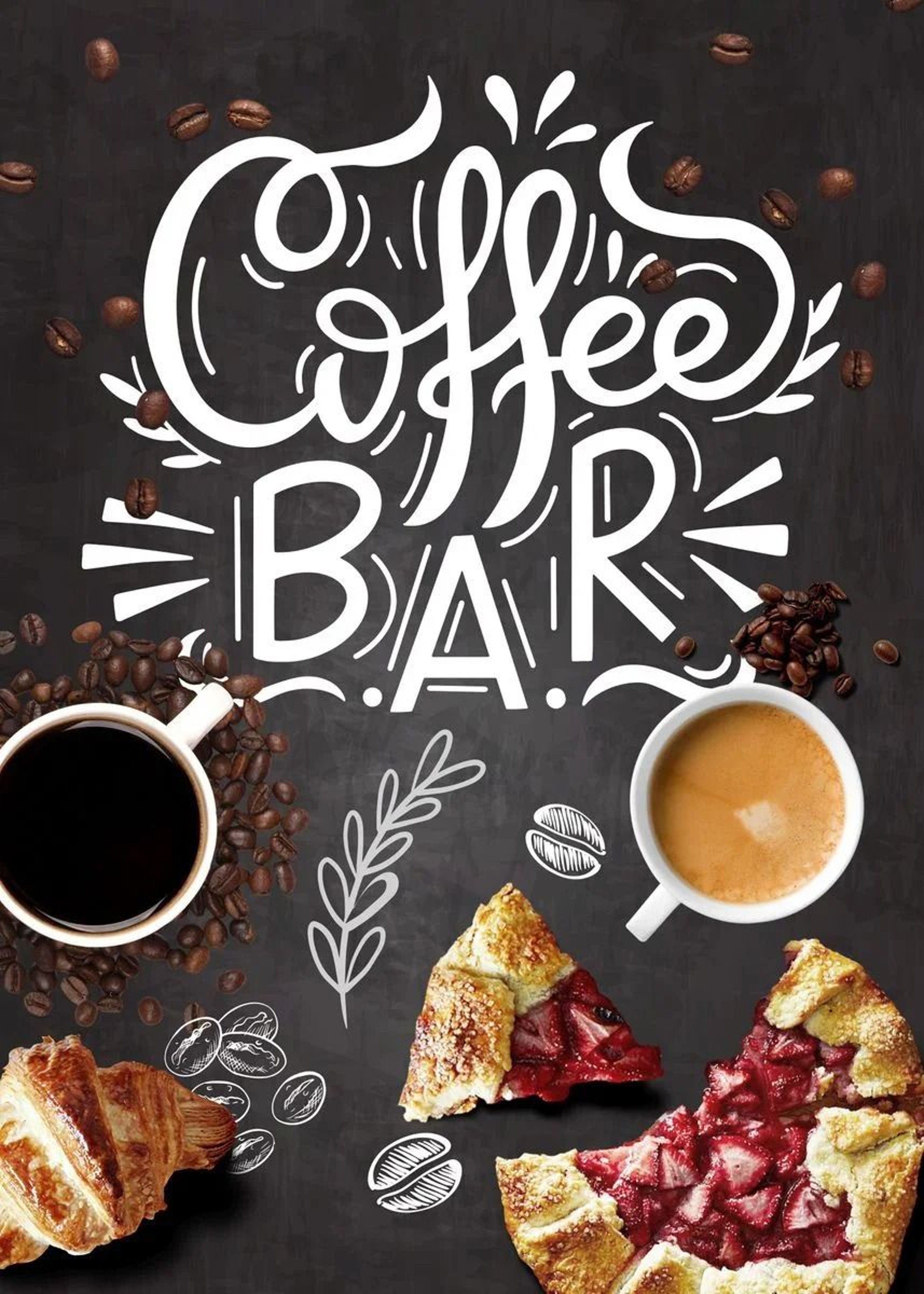 Coffee Cup Canvas Poster  Nordic Bakery  Cafe Prints  Vintage Chalkboard Kitchen Art For Restaurant 6