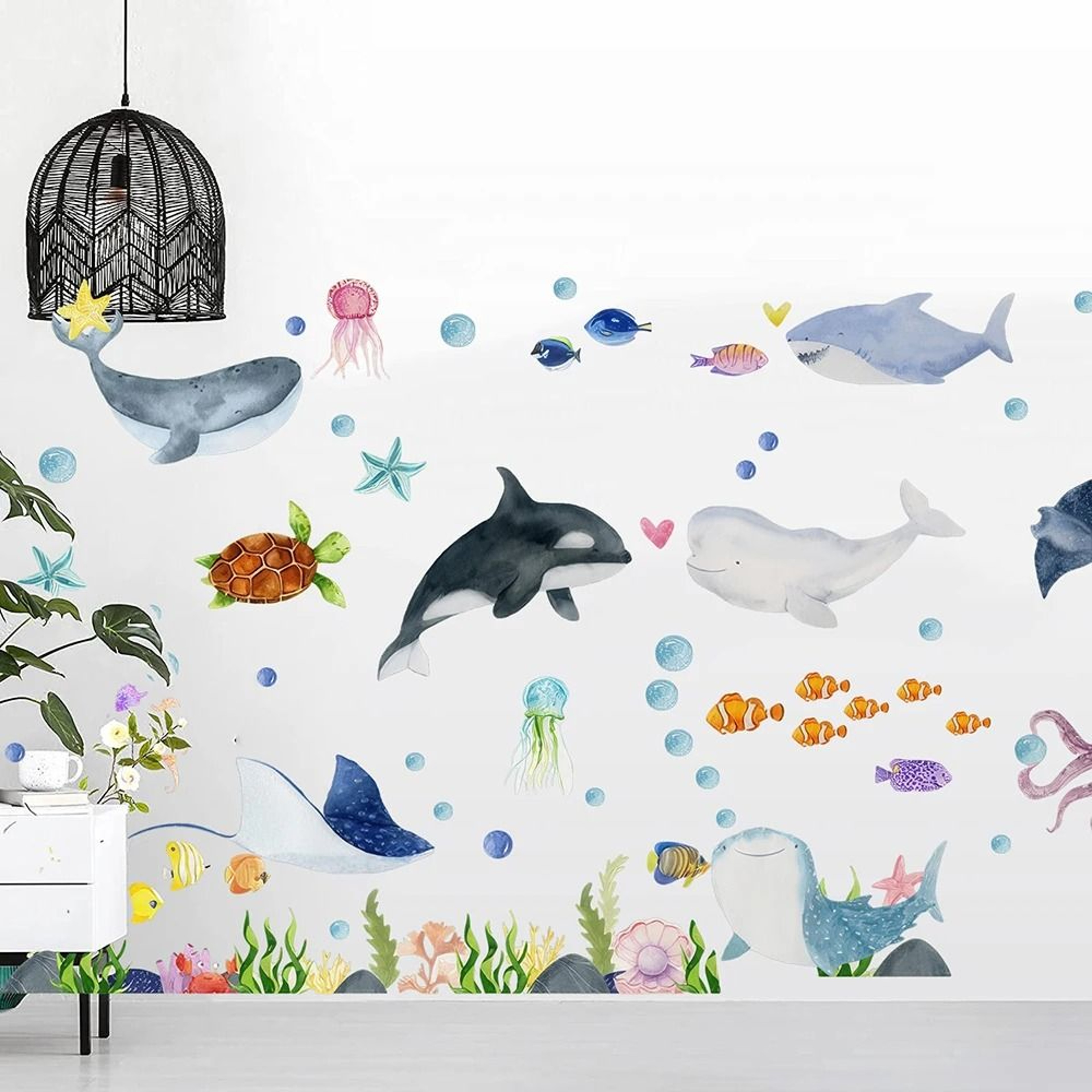 Ocean Animals Wall Stickers  Undersea Nautical Decals  Marine Life Wall Art For Baby Nursery  Kids  2