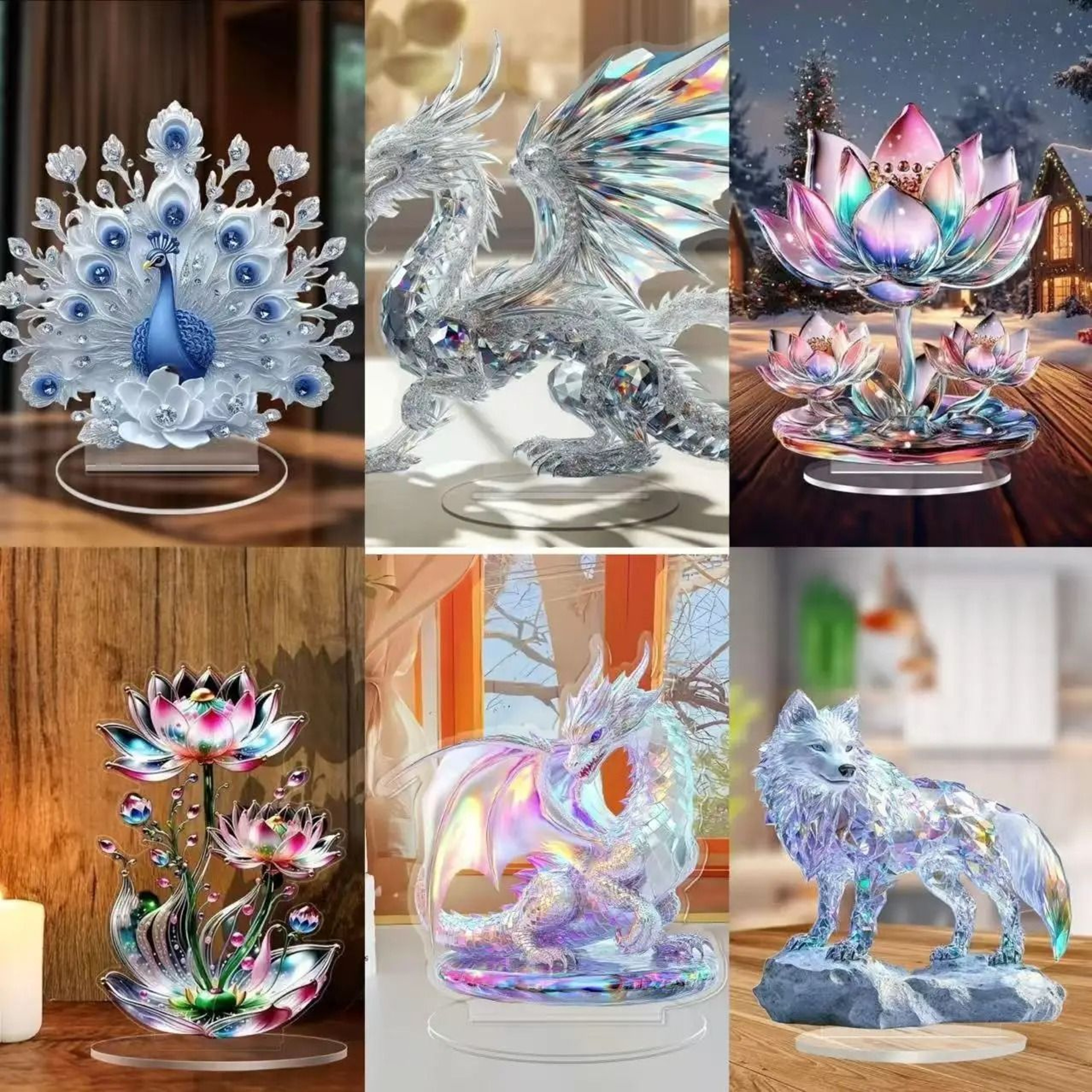 Acrylic White Crystal Dragon Figurine  2D Flat Minimalist Statue  Modern Table Ornament For Home Of 0