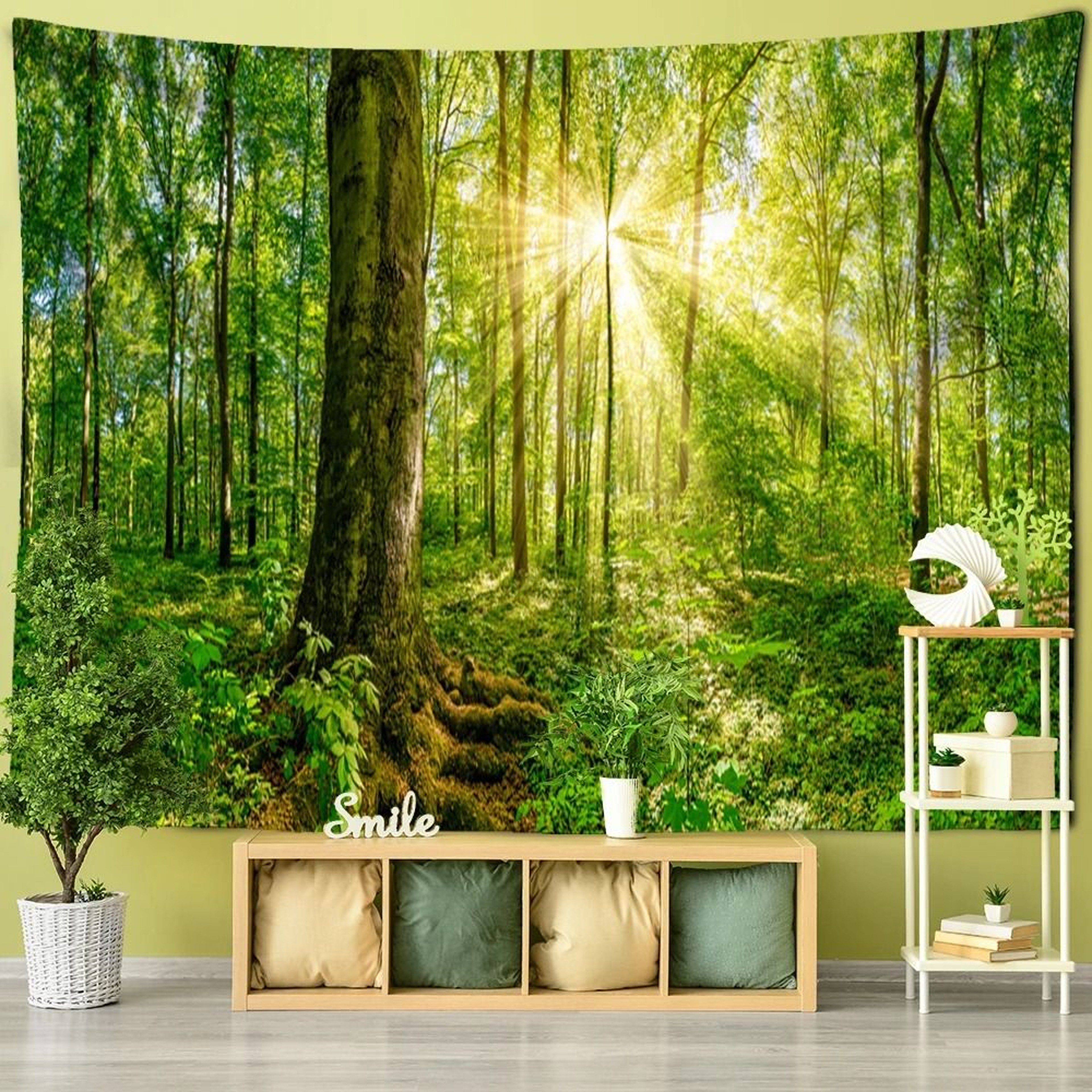 Towering Forest Forest Tapestry  Misty Nature Scenery Wall Hanging  Bohemian Witchcraft Style Home  18
