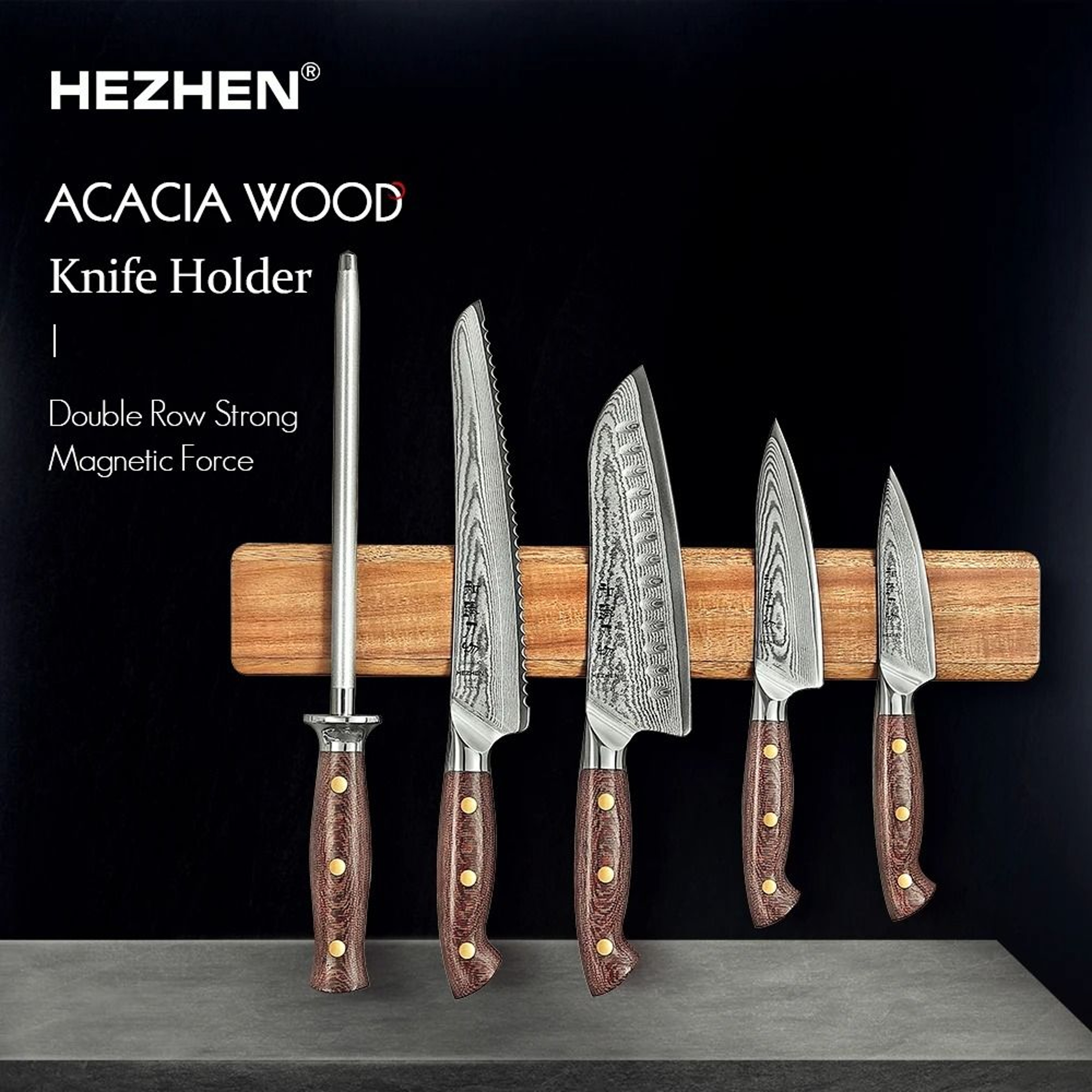 Magnetic Acacia Wood Knife Holder  16 In WallMounted Kitchen Storage Strip  Natural Hardwood Cutler 0