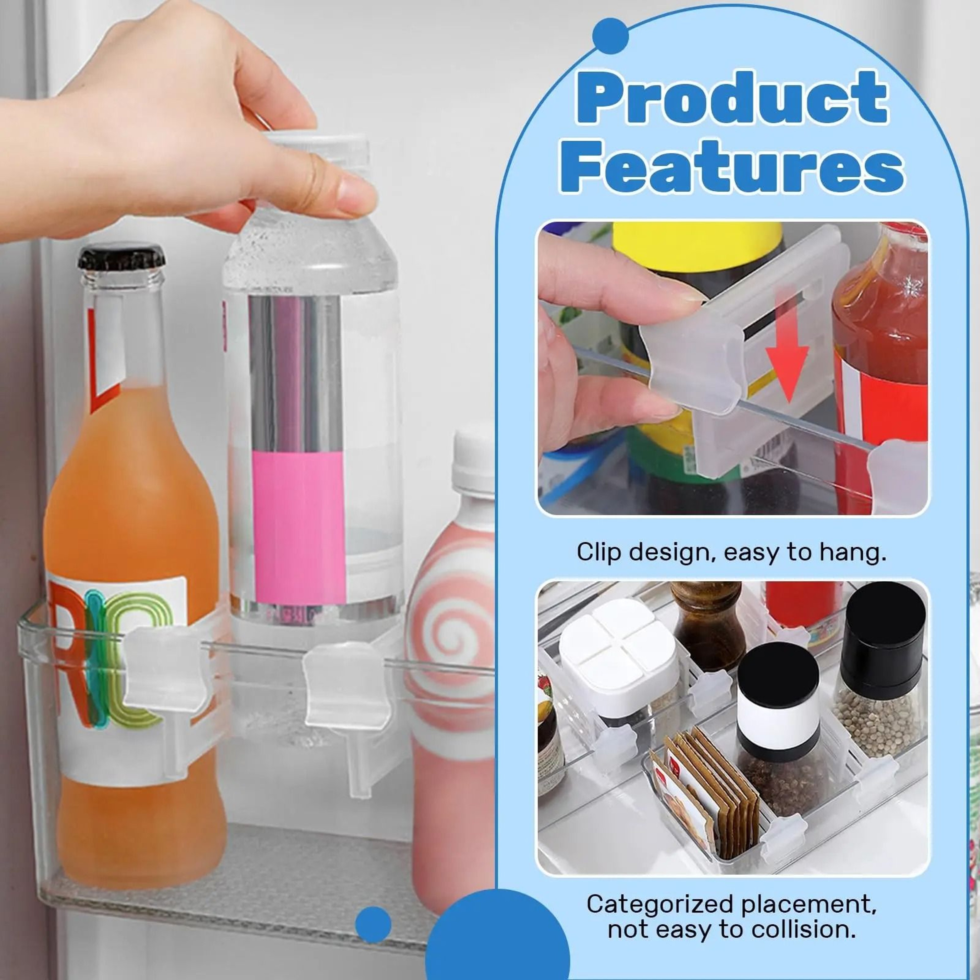 Refrigerator Storage Divider Clips  4pcs Expandable Fridge Door Partition  Bottle Shelf Organizer B 3