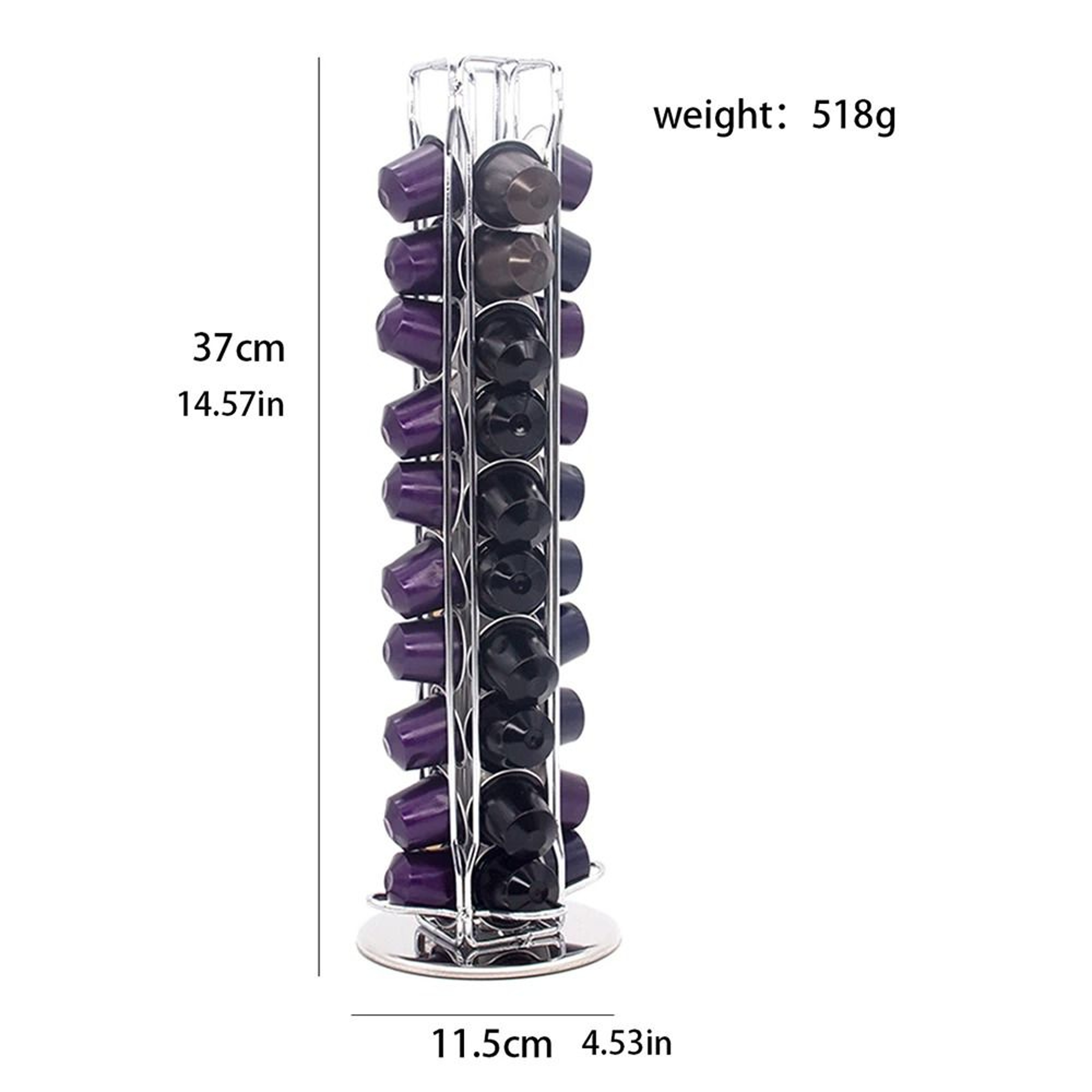 Rotating Coffee Capsule Storage Rack  360 Spin Silver Pod Holder For 40 Capsules  Vertical Kitchen  3